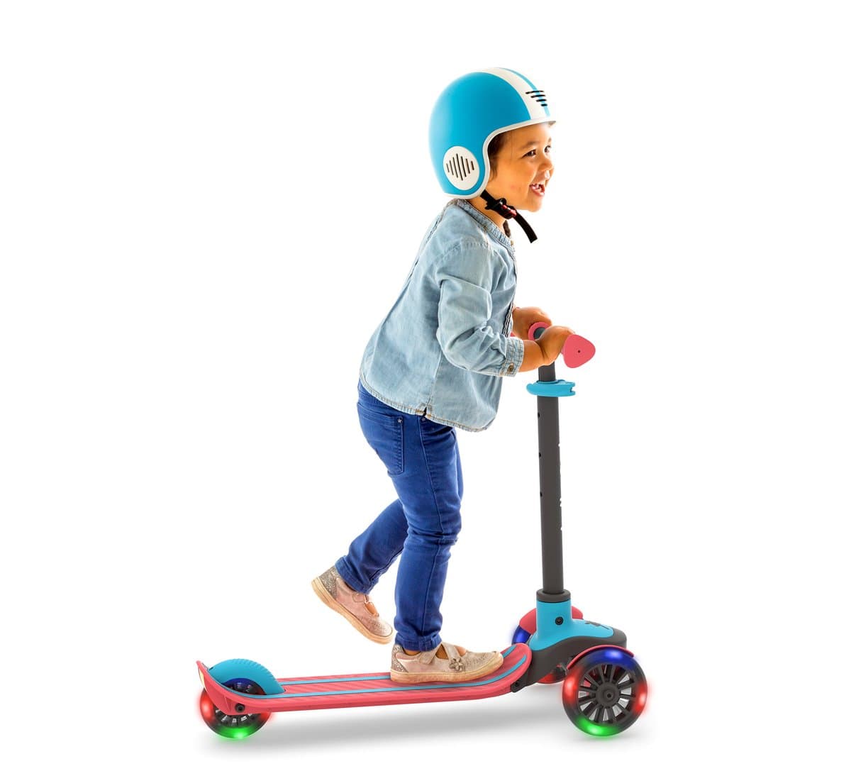 Chillafish Kinderstep 3 Jaar met drie LED wielen - Blauw Rood - Lichtgewicht Glow step jongens met afneembaar stuur en voetrem - Aanpasbaar in hoogte - Leun-om-te-sturen - Extra grip handgrepen - Geen batterijen nodig - Model Scotti Glow 3 thumbnail 5
