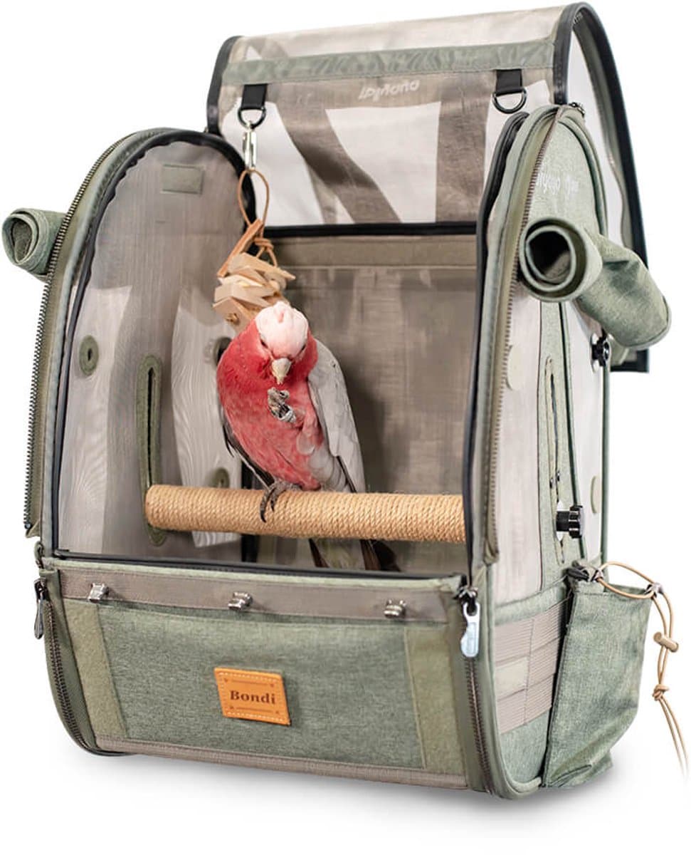 Ibiyaya TrackPack Vogel Rugzak Medium – Reistas Voor Papegaaien En Vogels – Vogel Backpack Met Zitstok – Ademend En Veilig – Jungle Green thumbnail 7