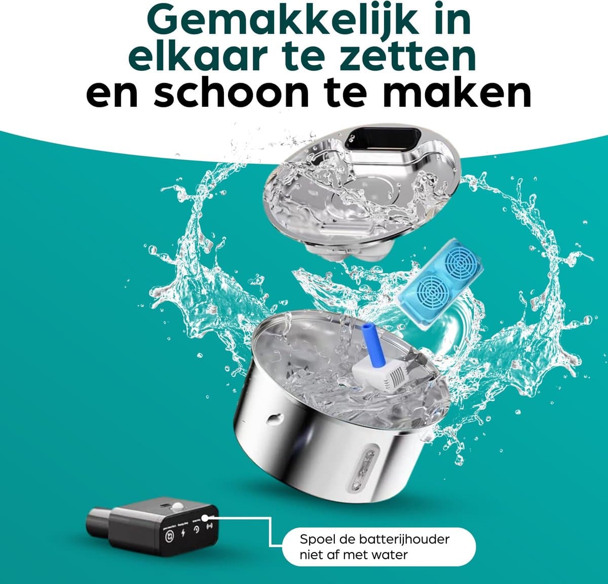 Filo RVS Drinkfontein Kat Draadloos met Sensor - Waterfontein Katten - Kattenfontein - Waterbak - Fontein Hond - Drinkfontein Honden thumbnail 3