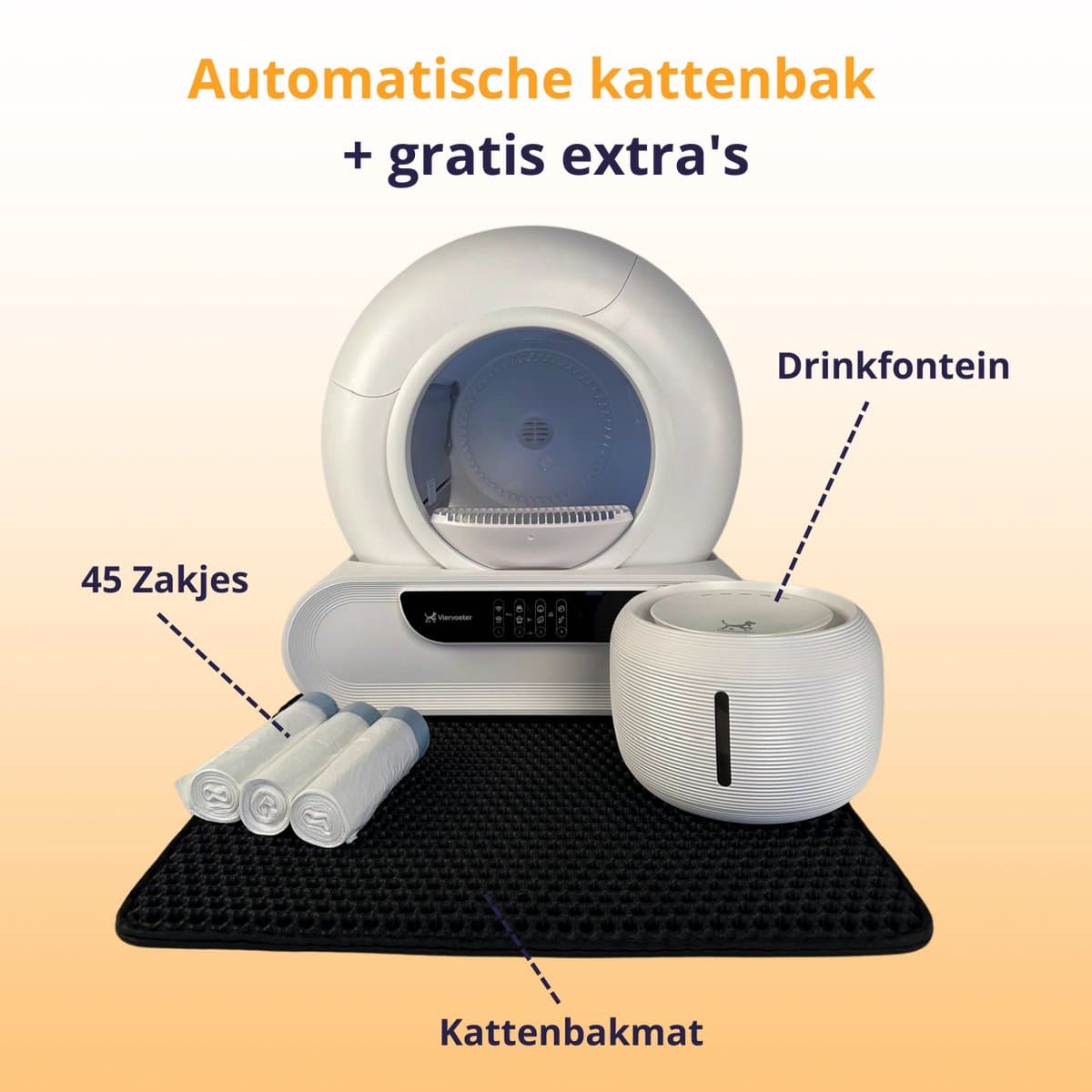 Viervoeter Fresh 2 Modern - Automatische Zelfreinigende Kattenbak – Bedienen via App – 65L - incl drinkfontein, matje en 3 rollen opvangzakjes thumbnail 4