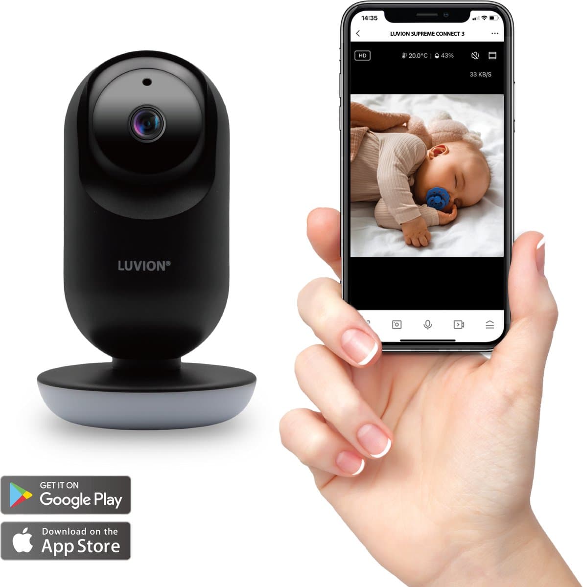 LUVION® Supreme Connect 3 Black – Babyfoon met Camera en App – Met en Zonder Wifi – Premium Baby Monitor thumbnail 5