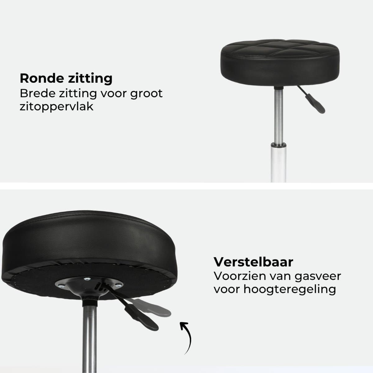 Dunimed Luxe Tabouret - Werkkruk met Wielen - Ergonomische Kruk - Kapperskruk - In Hoogte Verstelbaar - Zwart thumbnail 4