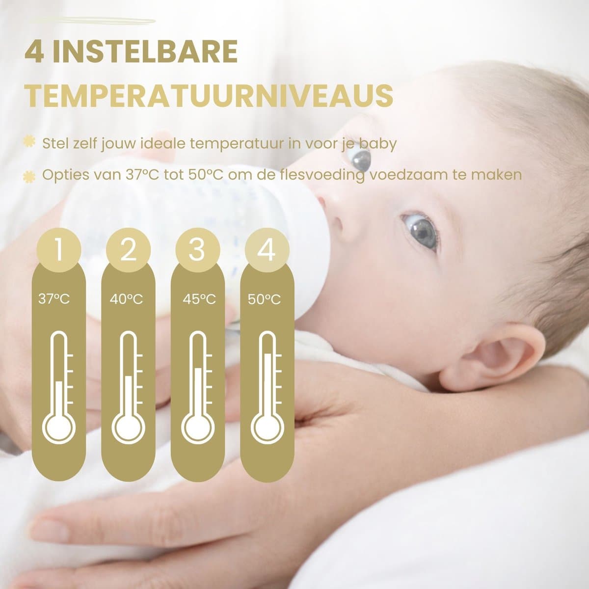 HOUBIE® Baby - Flessenwarmer onderweg - Draagbare flessenwarmer - Flessenwarmer draadloos - 4 Temperatuurniveaus - Draadloos - Inclusief 4 Adapters - USB Oplaadbaar - 9000 mAh - Wit thumbnail 6