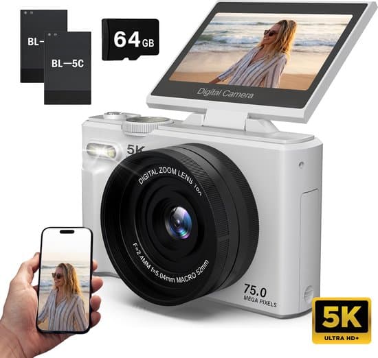 Nexino 5K/75MP compactcamera wit met 64GB