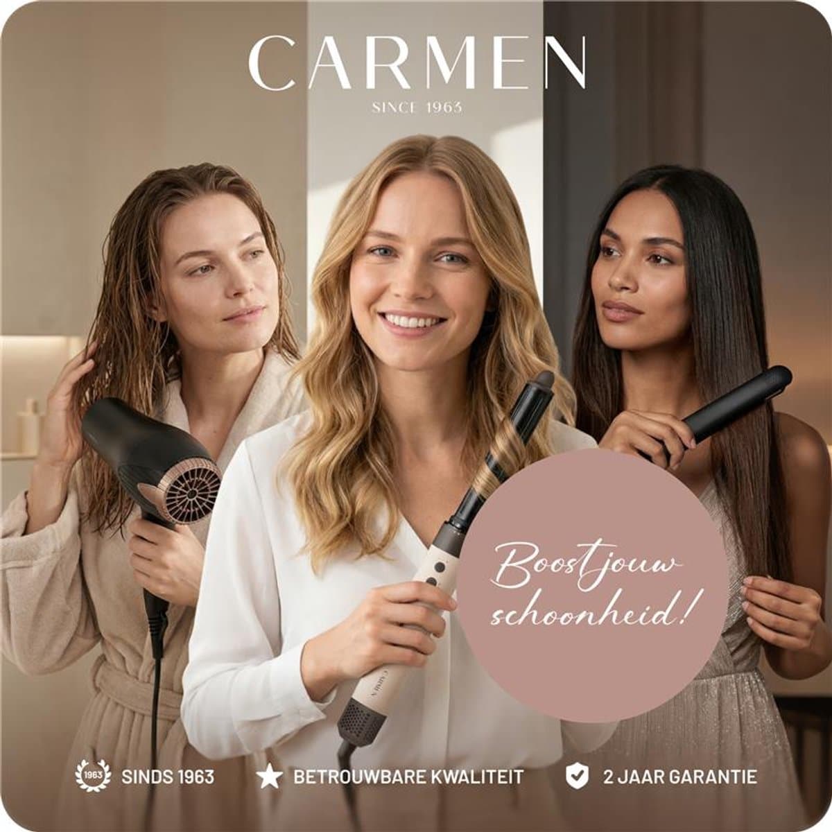 Carmen CHD1630B föhn met diffuser en BLDC-motor