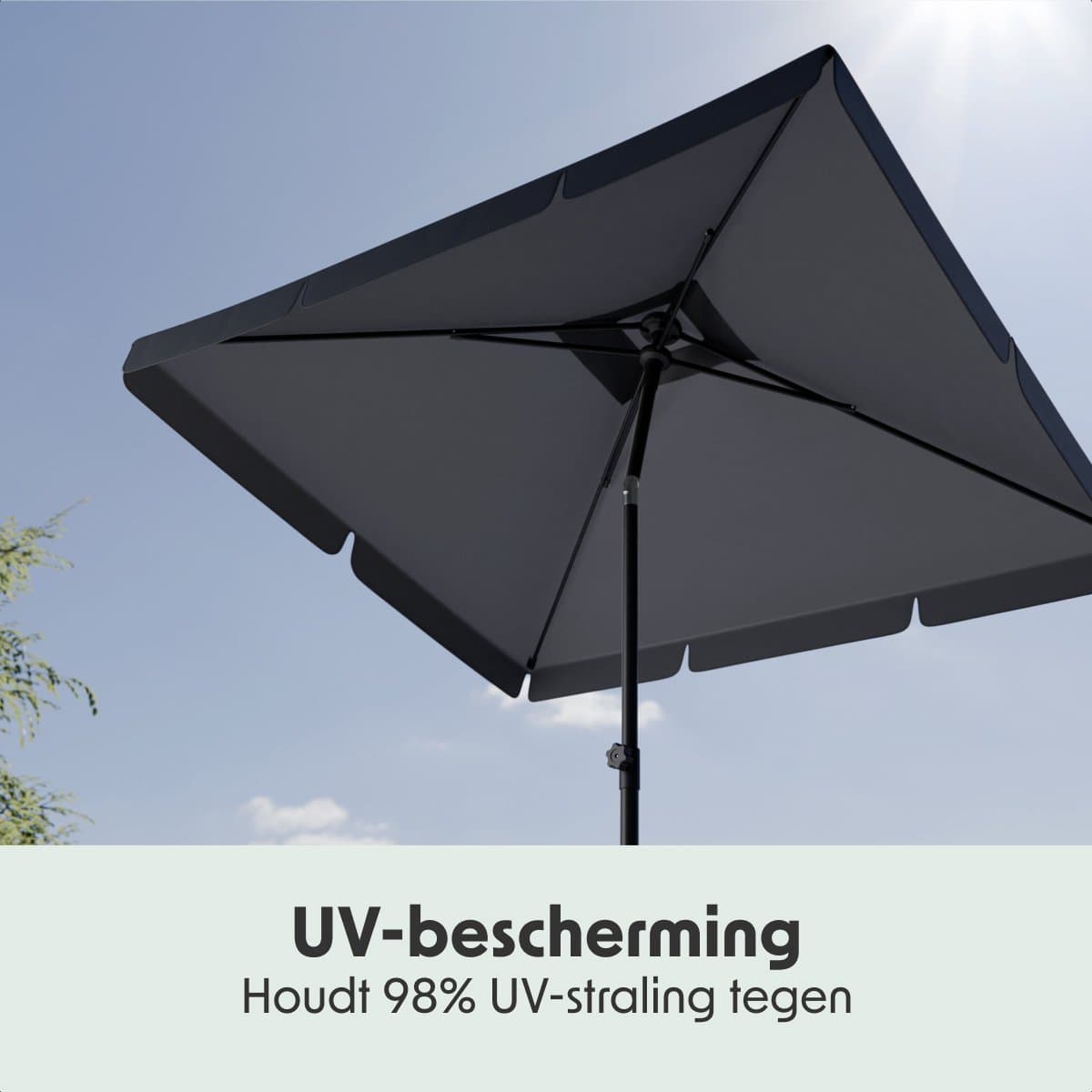 LifeGoods Parasol - Tuin - Balkonparasol - 200x125cm - 30° Kantelbaar - Waterdicht - UPF50+ - Donkergrijs thumbnail 5