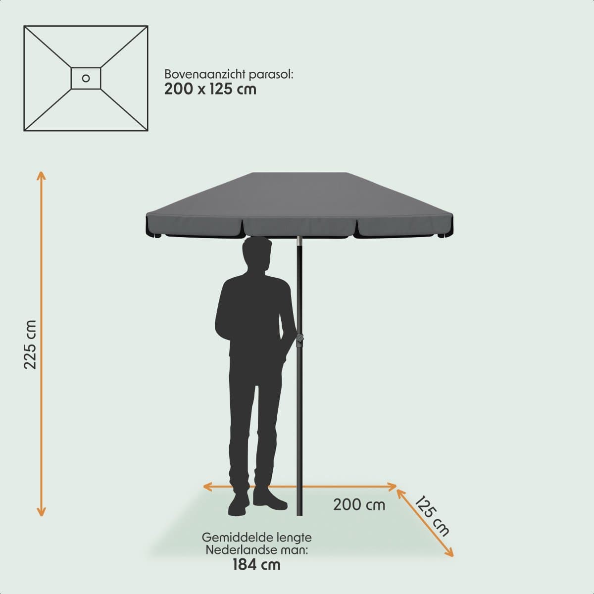 LifeGoods Parasol - Tuin - Balkonparasol - 200x125cm - 30° Kantelbaar - Waterdicht - UPF50+ - Donkergrijs thumbnail 3