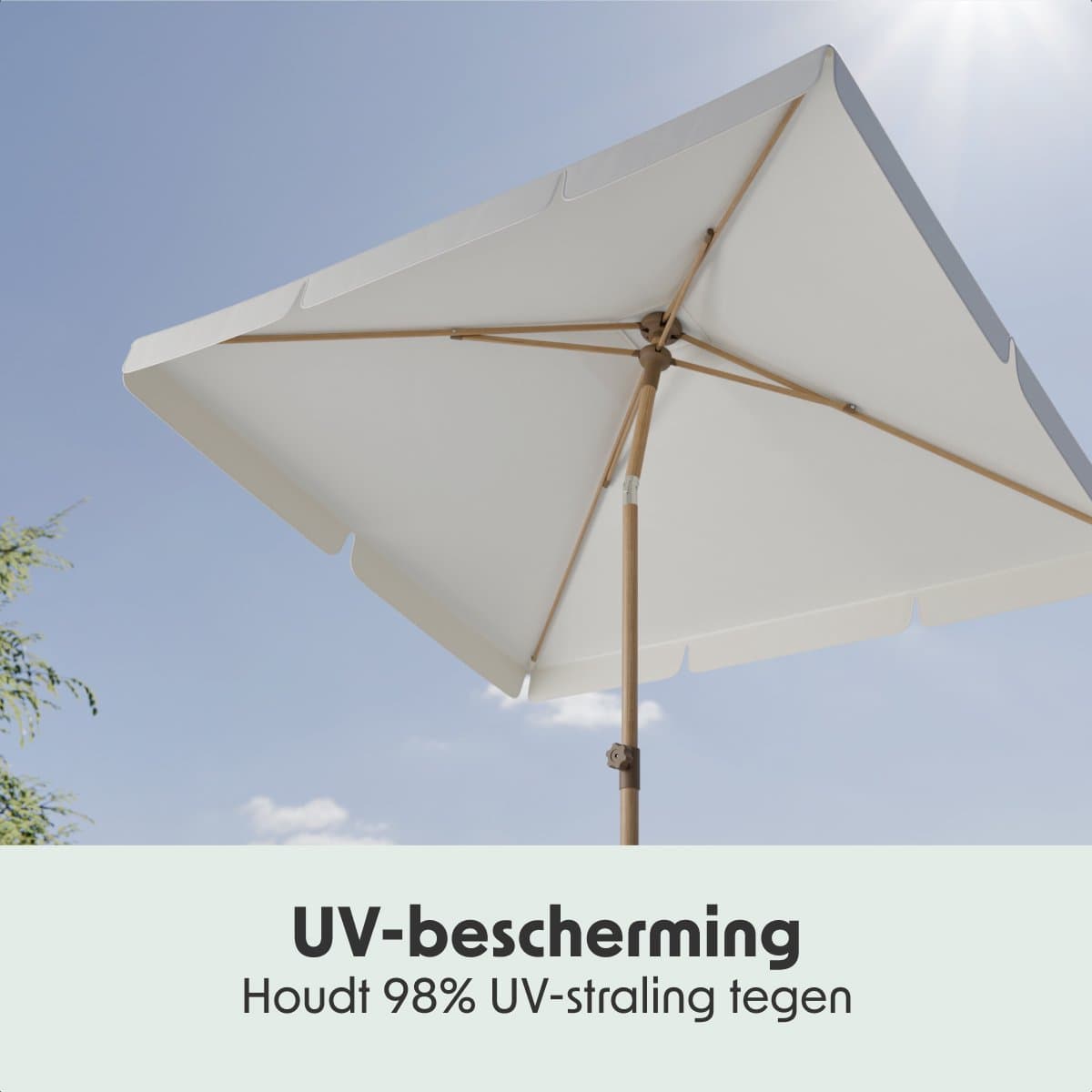 LifeGoods Parasol - Tuin - Balkonparasol - 200x125cm - 30° Kantelbaar - Waterdicht - UPF50+ - Houtlook - Crème thumbnail 5