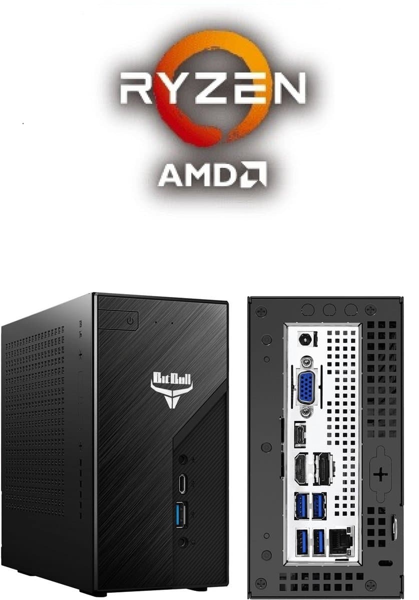 BitBull Ryzen 7 Mini PC / Budget Game PC - 32GB RAM|1TB SSD|WIFI 6E|Bluetooth 5.3|AMD R7 5700G|Ondersteuning voor 3 Schermen|Windows 11 PRO