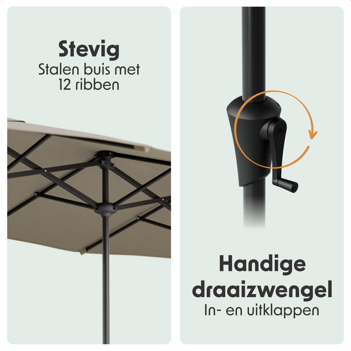 LifeGoods Dubbele Parasol - Tuin - 220x400cm - tot 8 Personen - Waterdicht - UPF50+ - Taupe thumbnail 4