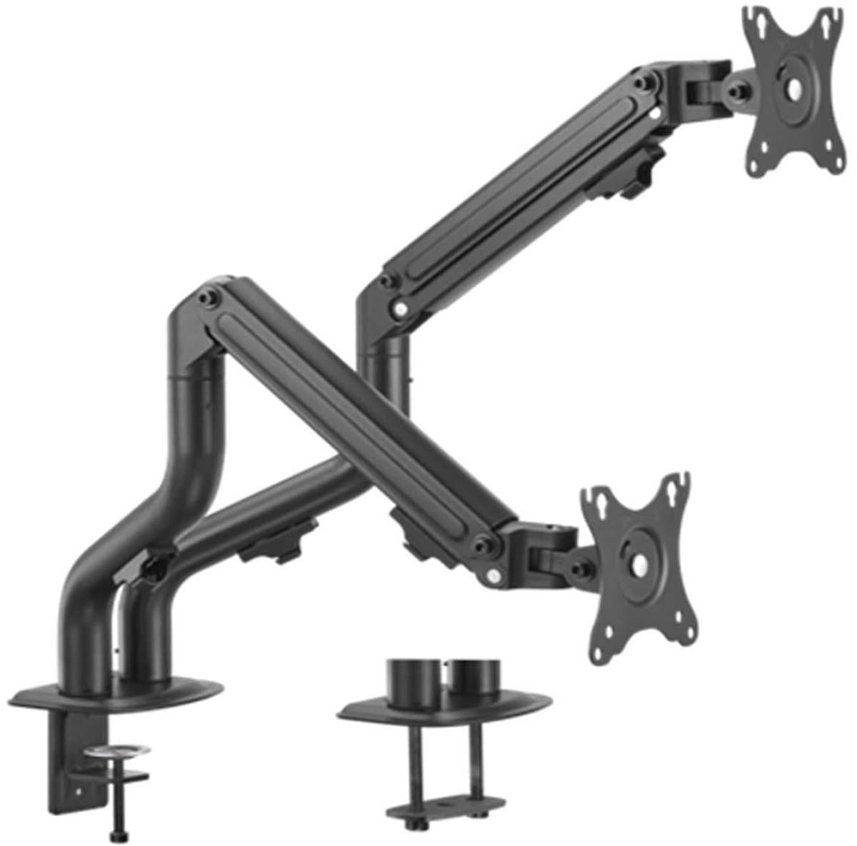 Gembird Verstelbare Bureau Monitorarm voor Dubbele Monitoren, 17–32 Inch, 8 kg per Monitor, Verstelbare Gasveren, 180° Rotatie, Kanteling +90° tot -45°, 90° Zwenkbaar, VESA-compatibel, Zwart