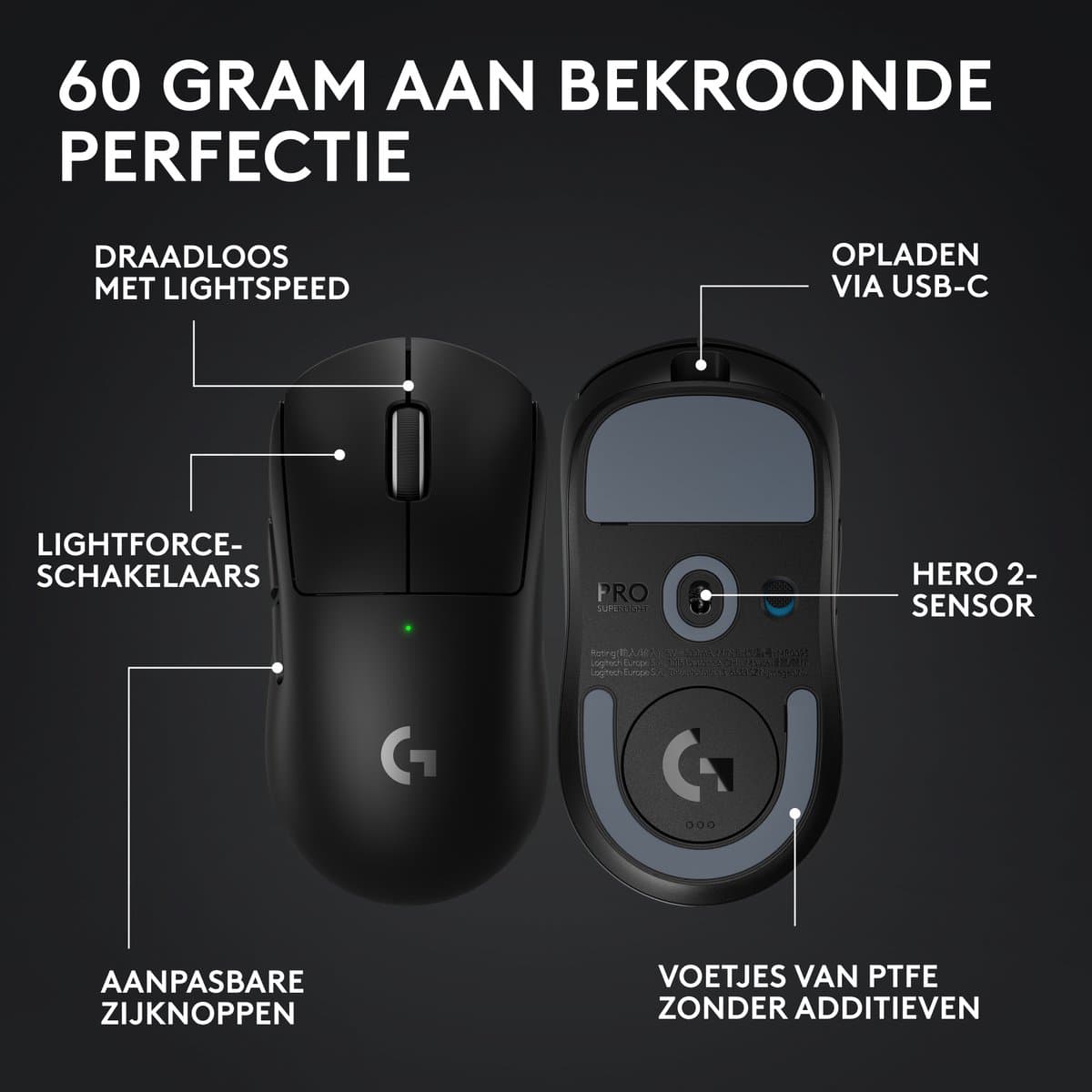 Logitech G Pro X Superlight 2 - Draadloze Gaming Muis - Lightspeed - Zwart thumbnail 8