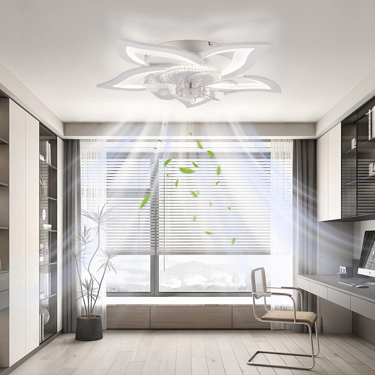 Glitzerlife - Plafond ventilator met verlichting - Dimbare LED ventilator lamp plafond - Stille plafondventilator - 3 kleurtemperaturen - 6 windsnelheden - Timer & nachtmodus - Ø62cm - Wit - Plafondlampen met ventilator woonkamer slaapkamer