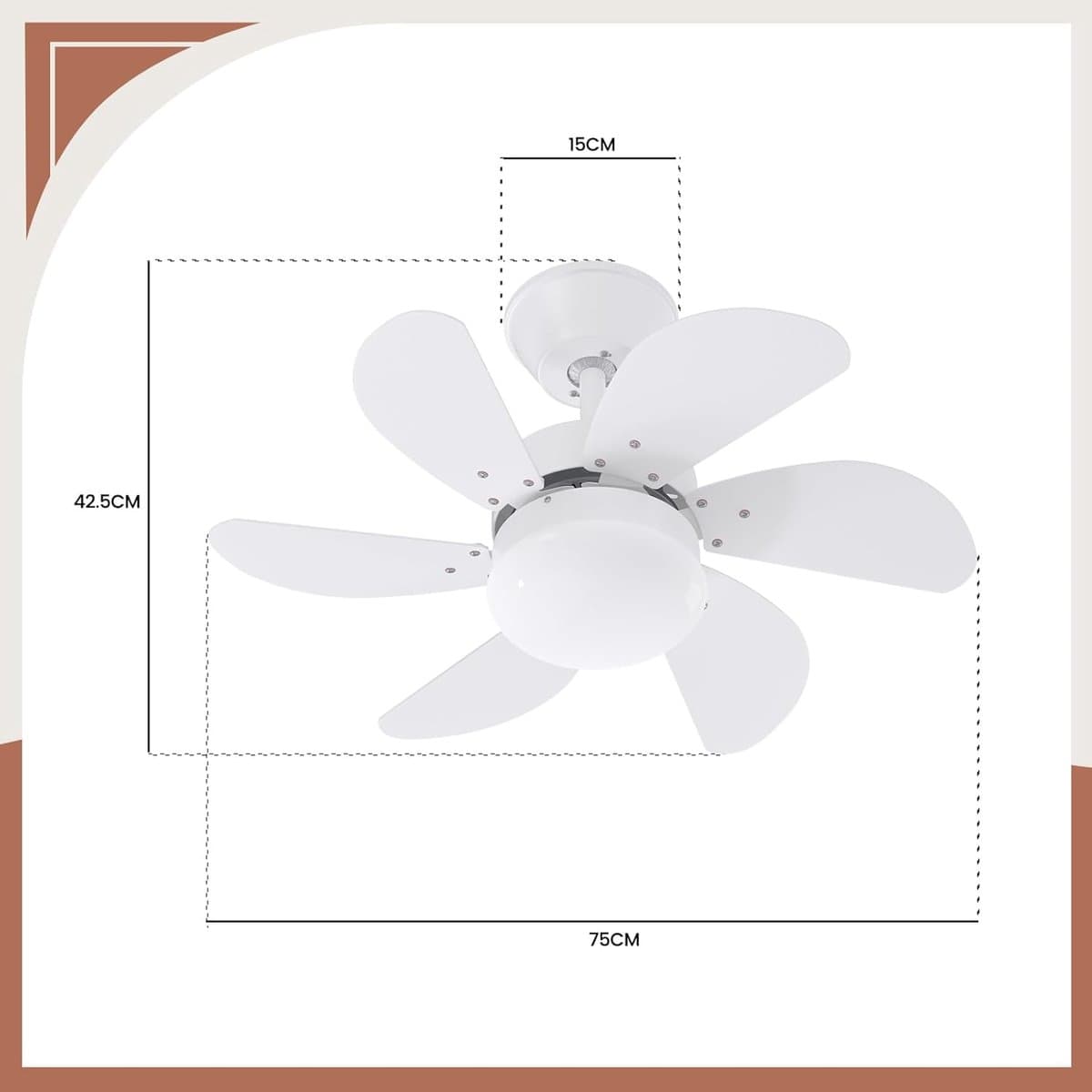 Glitzerlife - Plafond ventilator met verlichting - Ventilator lamp plafond - stille plafondventilator - stil met afstandsbediening en timer - Ø75cm - wit - plafondlampen met ventilator voor woonkamer en slaapkamer thumbnail 8