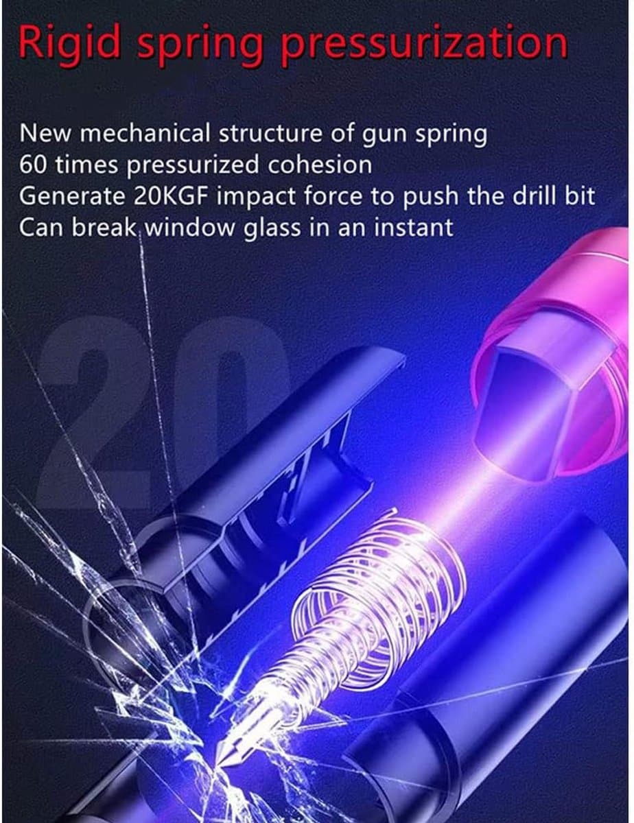 Raambreker - 2-pack autoveiligheidshamer nooduitganggereedschap - Auto-ruitbreker van één seconde - Gordelsnijder - Autoglasbreker - Levensreddend noodartefact (rood ) thumbnail 7
