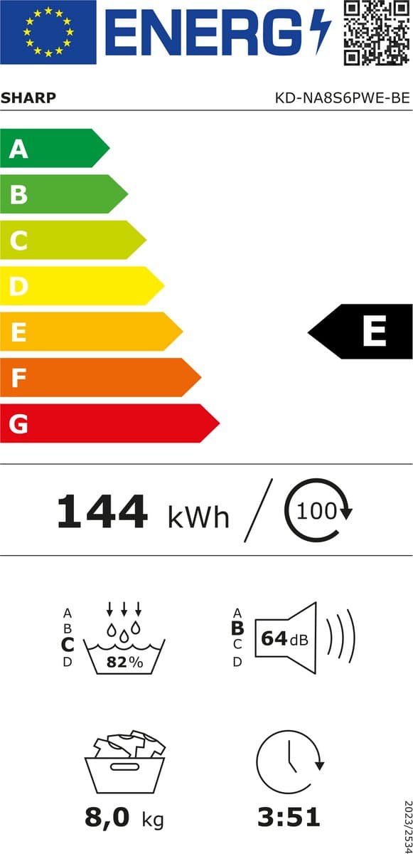 Sharp KDNA8S6PWEBE - warmtepomp droger - energie label E - 15 programma's - LED trommelverlichting - links en rechts draaiend - wit thumbnail 2