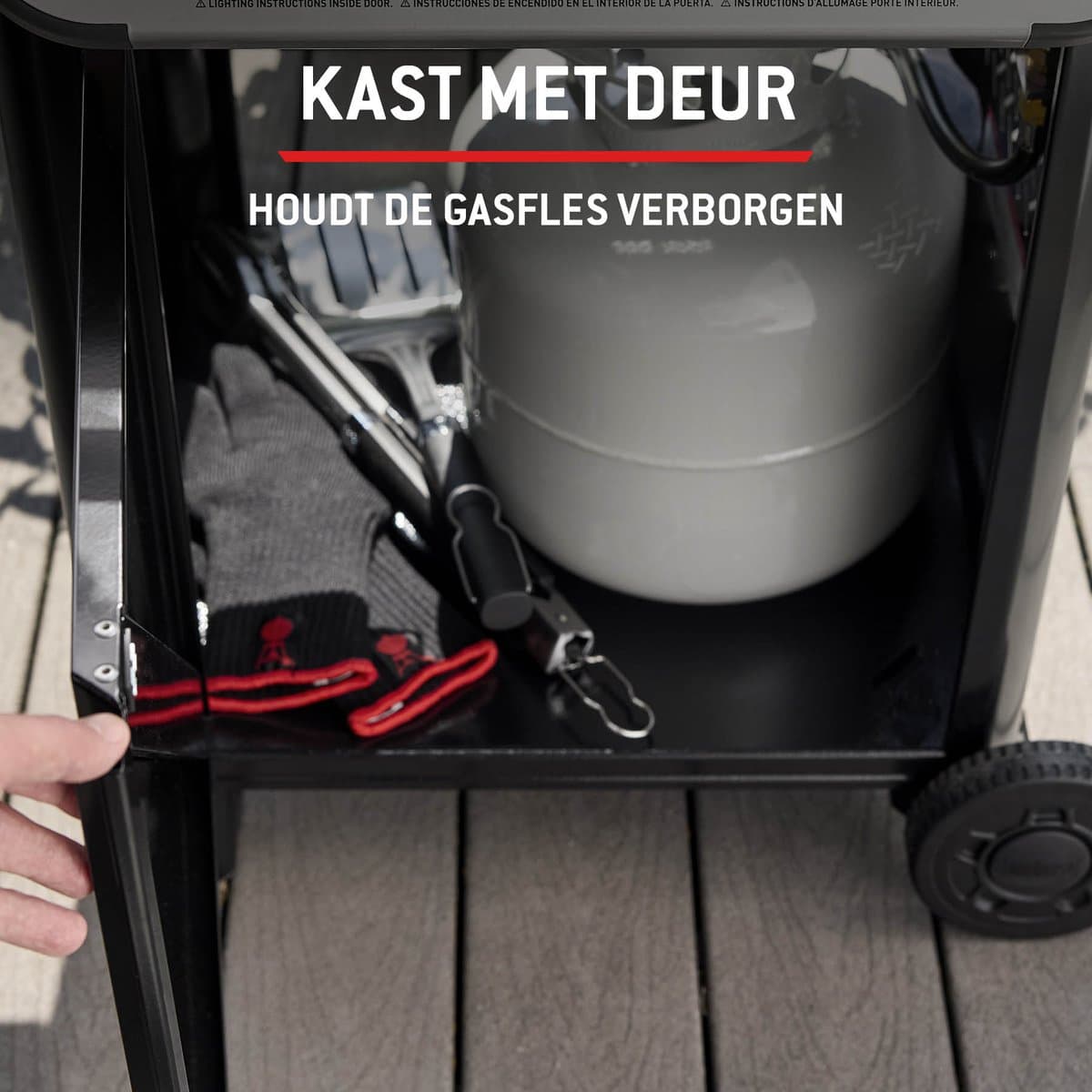 Weber Spirit E-310 - Gasbarbecue - Zwart - 3 Branders met 7,8 kW vermogen - Porselein geëmailleerde gietijzeren grillrooster - 2 Zijtafels - 2 Duurzame wielen - Kast met deur thumbnail 8