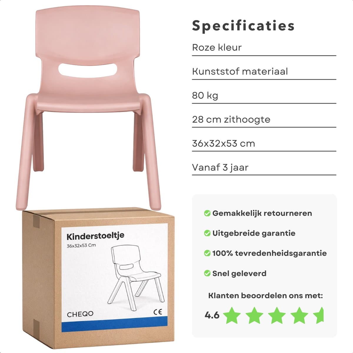 Cheqo® Kinderstoeltje - Kinderstoeltje Roze - Kinderstoel - Kinderstoel Roze - Peuterstoeltje - Peuterstoel - Kinder Tuinstoel - Tuinstoeltje Kind - Kinderstoel Buiten - Kinderstoel Binnen - Kunststof Kinderstoeltje - Plastic Kinderstoeltje thumbnail 2