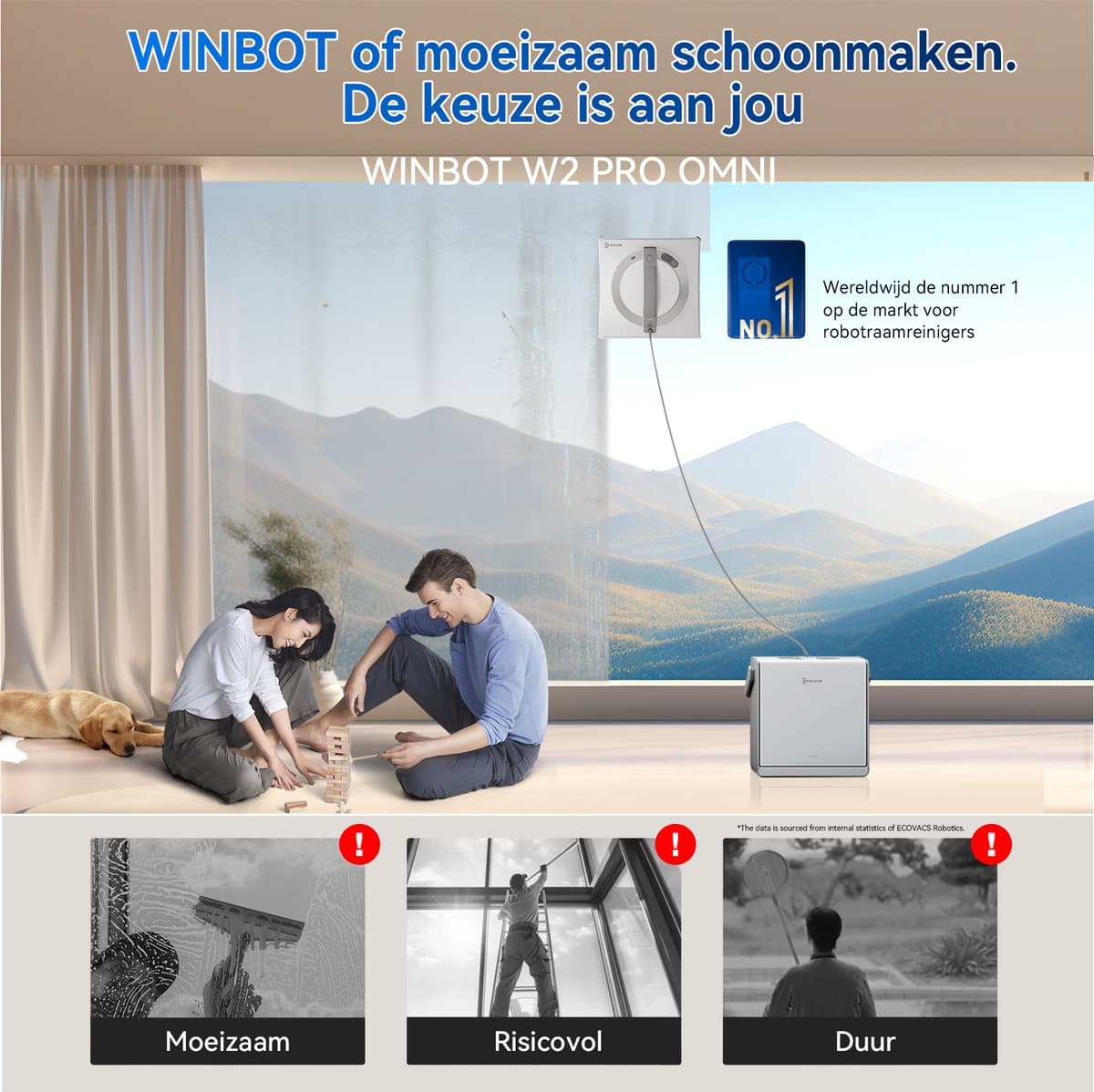ECOVACS WINBOT W2 PRO OMNI Robot ramenreiniger–Ramenwasser–Ruitenreiniger – WIN-SLAM 4.0 intelligente routeplanning– 6-in-1 multifunctioneel station–12-traps veiligheidssysteem–Dubbele stroommodus–Voor ramen–Spiegels–Glazen deuren thumbnail 5