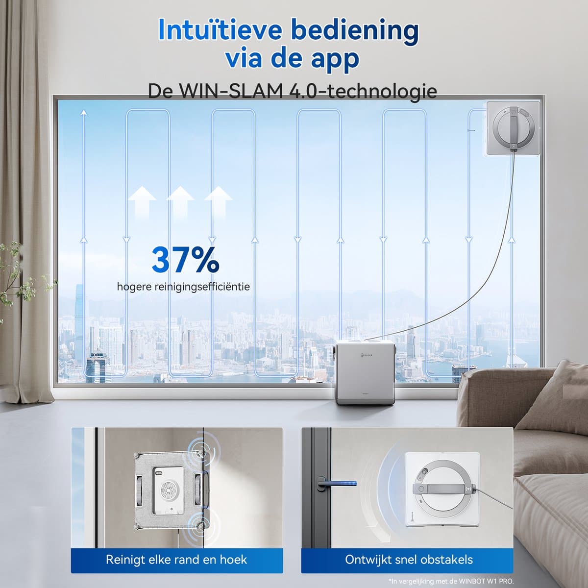 ECOVACS WINBOT W2 PRO OMNI Robot ramenreiniger–Ramenwasser–Ruitenreiniger – WIN-SLAM 4.0 intelligente routeplanning– 6-in-1 multifunctioneel station–12-traps veiligheidssysteem–Dubbele stroommodus–Voor ramen–Spiegels–Glazen deuren thumbnail 4