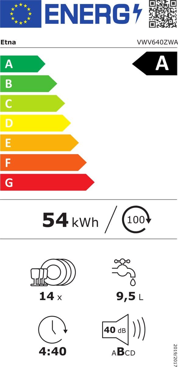 ETNA VWV640ZWA - Vrijstaande vaatwasser - Zwart - 60 cm - Energieklasse A - 14 couverts - 8 programma's - Uitgestelde start - LED binnenverlichting thumbnail 2