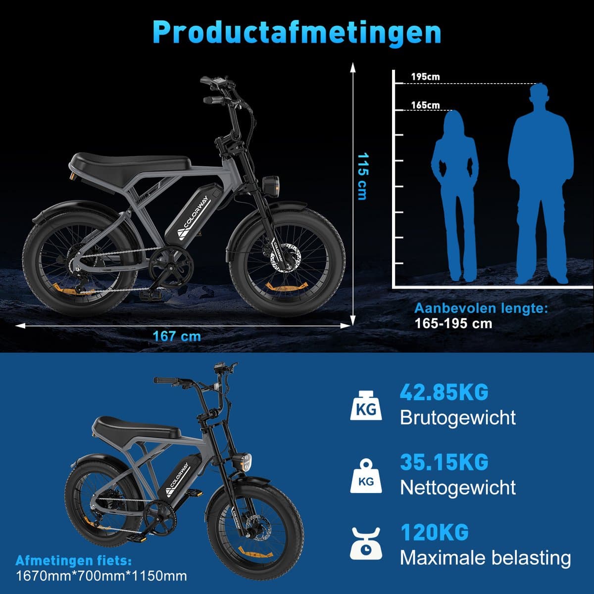 Colorway Elektrische Fiets BK29G - 20*4.0 Inch Fatbike - Mountain Snow EBike met Afneembare 36V 12Ah Lithium Batterij - City Commuter E-Bike - IP54 Waterdicht thumbnail 8