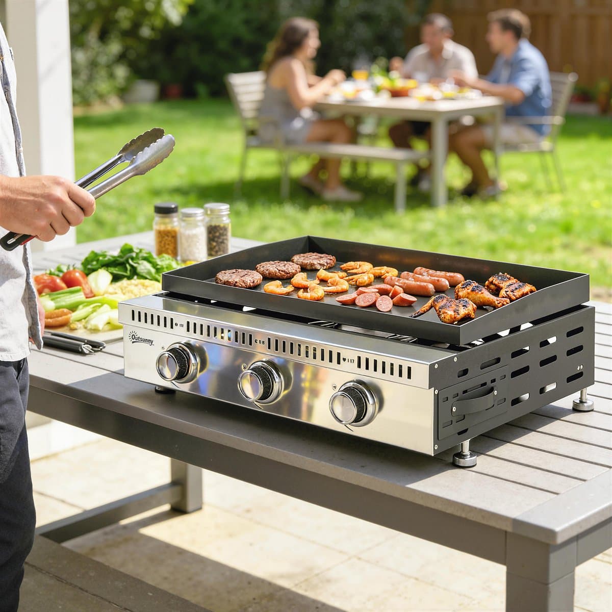 Outsunny Gasgrill - Roestvrij staal, metaal - 62 x 49 x 23 cm - Zwart thumbnail 6