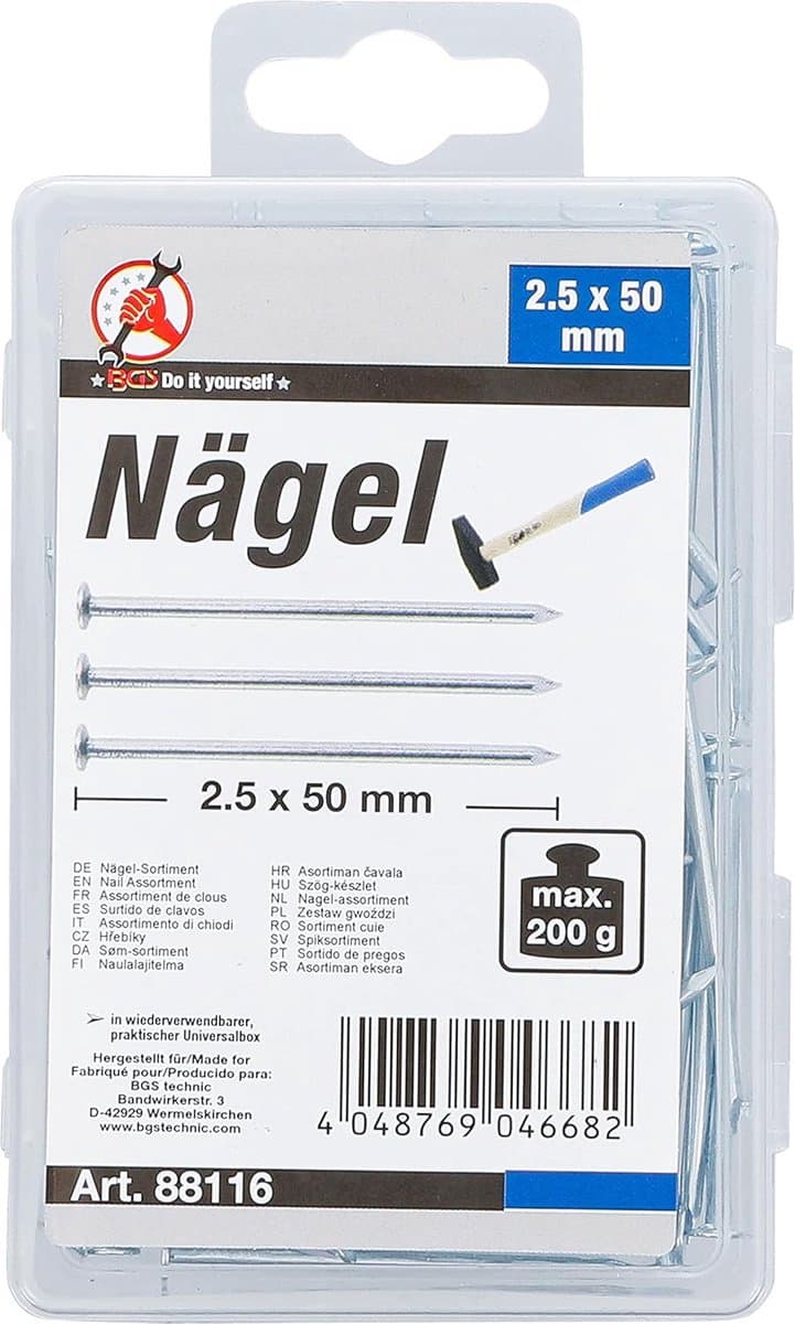 Assortiment Nagels 200g 2.5 x 50 mm Nagelset voor Doe-Het-Zelf thumbnail 2