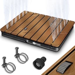 Productfoto van tillvex® Tuindouche voor buiten met een fonteinhoogte tot 4 m | Vloerdouche met voetpedaal | Antislip campingdouche buitendouche | Weerbestendige sauna- en gemaakt van aluminium/WPC (Rechthoekig)