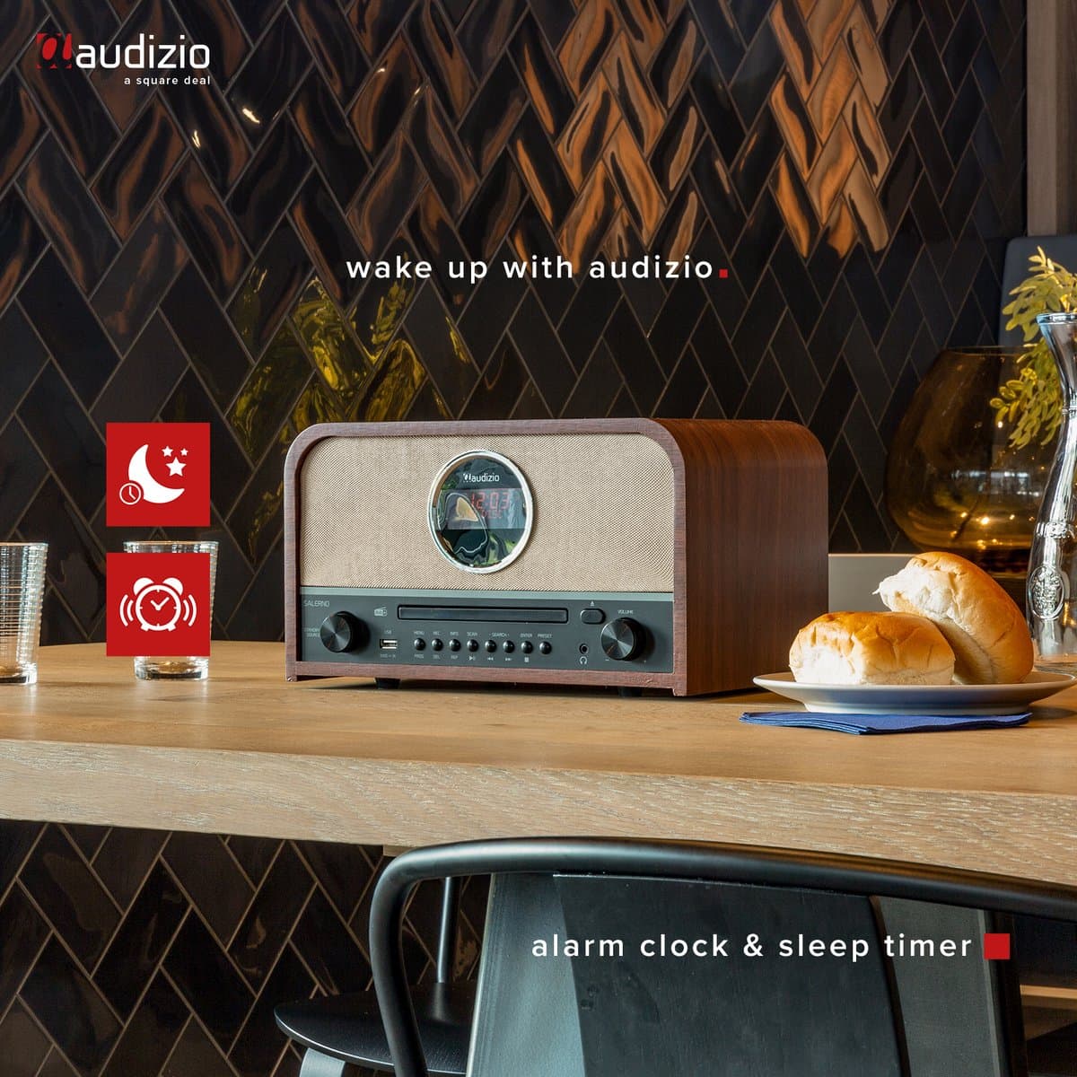 DAB radio met CD speler - Audizio Salerno - Retro radio met Bluetooth en mp3 speler - Stereo - 40W thumbnail 3