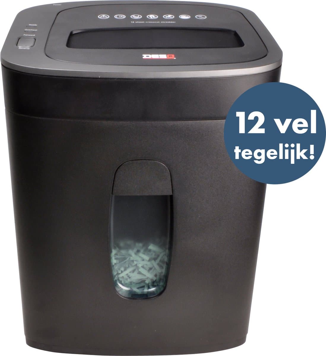 DESQ® Papierversnipperaar - 12 vel - 4 x33 mm - P4 - 19 Liter opvangbak - Slechts 60dB - Ook creditcards - AVG-proof