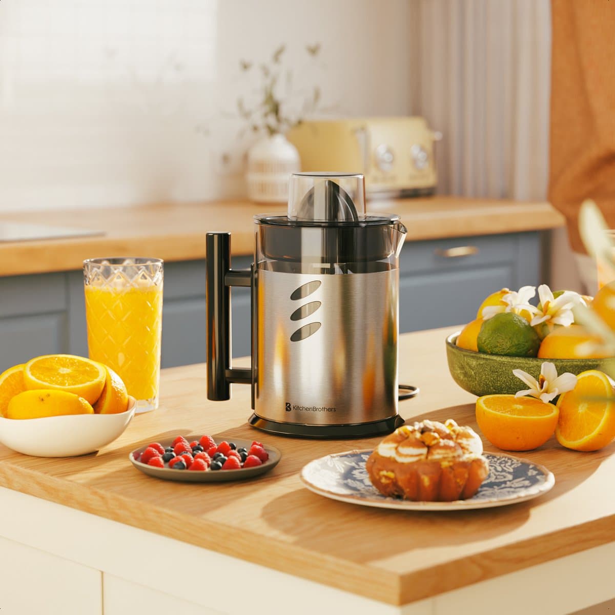 KitchenBrothers Citruspers - 1L - Handmatig - Sinaasappelpers en Citroenpers - Met Uitloop en Handvat - RVS thumbnail 5