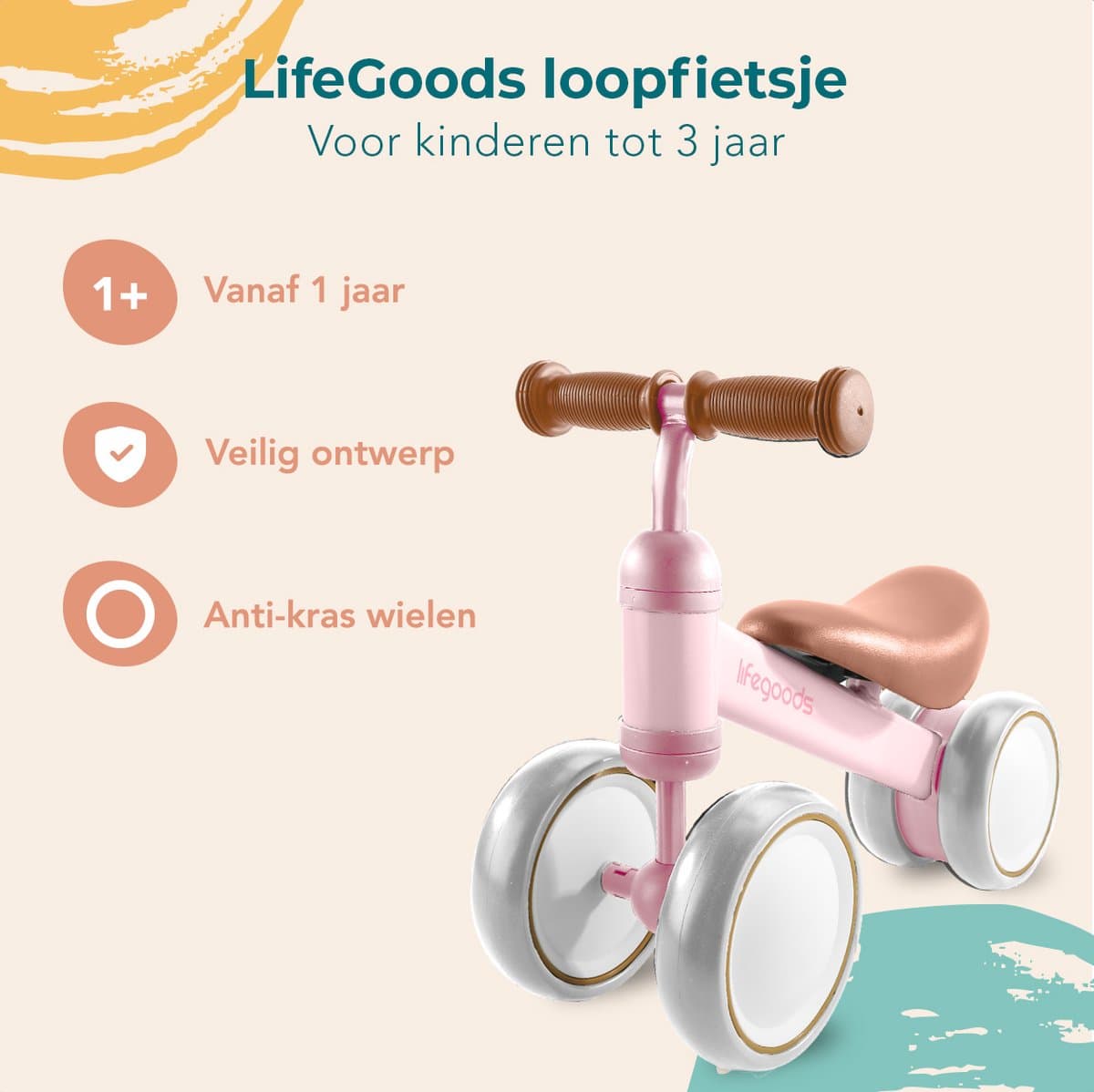 LifeGoods Loopfiets - Speelgoed Vanaf 1 jaar - Jongens en Meisjes - Kinderstep - Loopfietsje - Roze thumbnail 2
