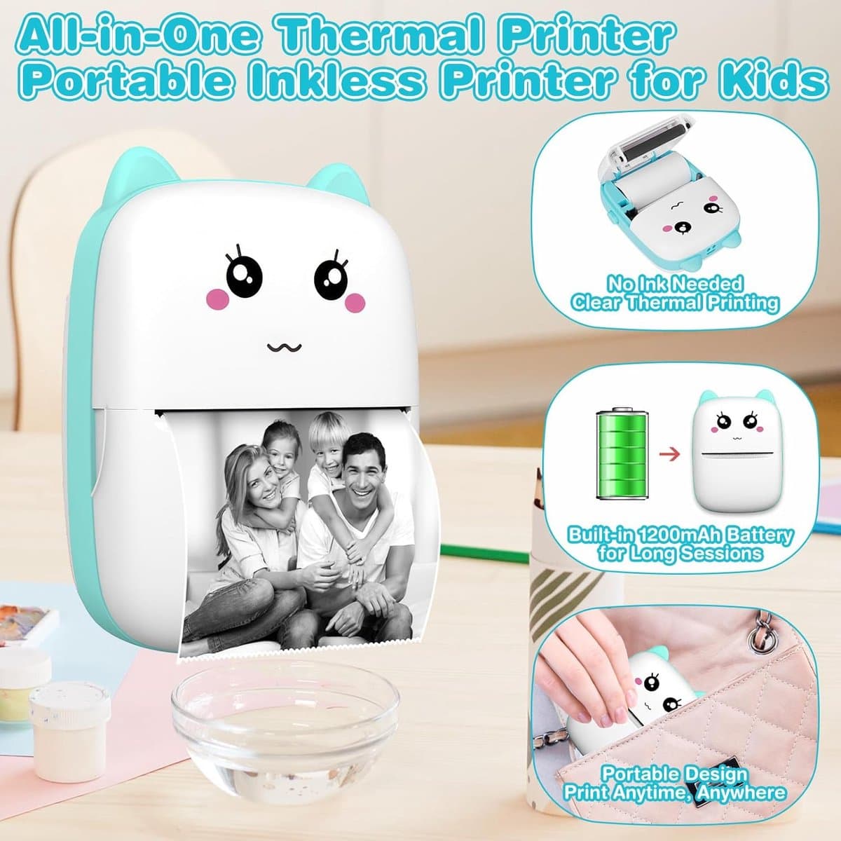 RFWR® Draagbare Bluetooth Mini Printer voor Smartphone – Thermische Printer voor Foto's, Stickers en Notities Zonder Inkt thumbnail 2