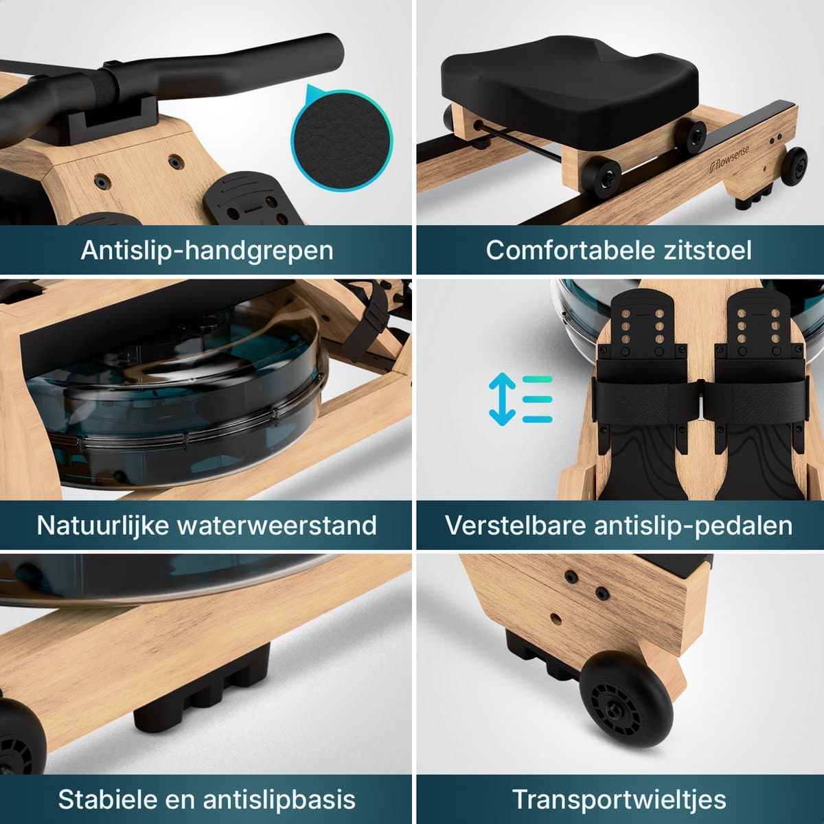 Flowsense RowForge Roeimachine Inklapbaar Waterweerstand Roeiapparaat - Roeitrainer Hout - Roeitrainers - Max 140KG thumbnail 7