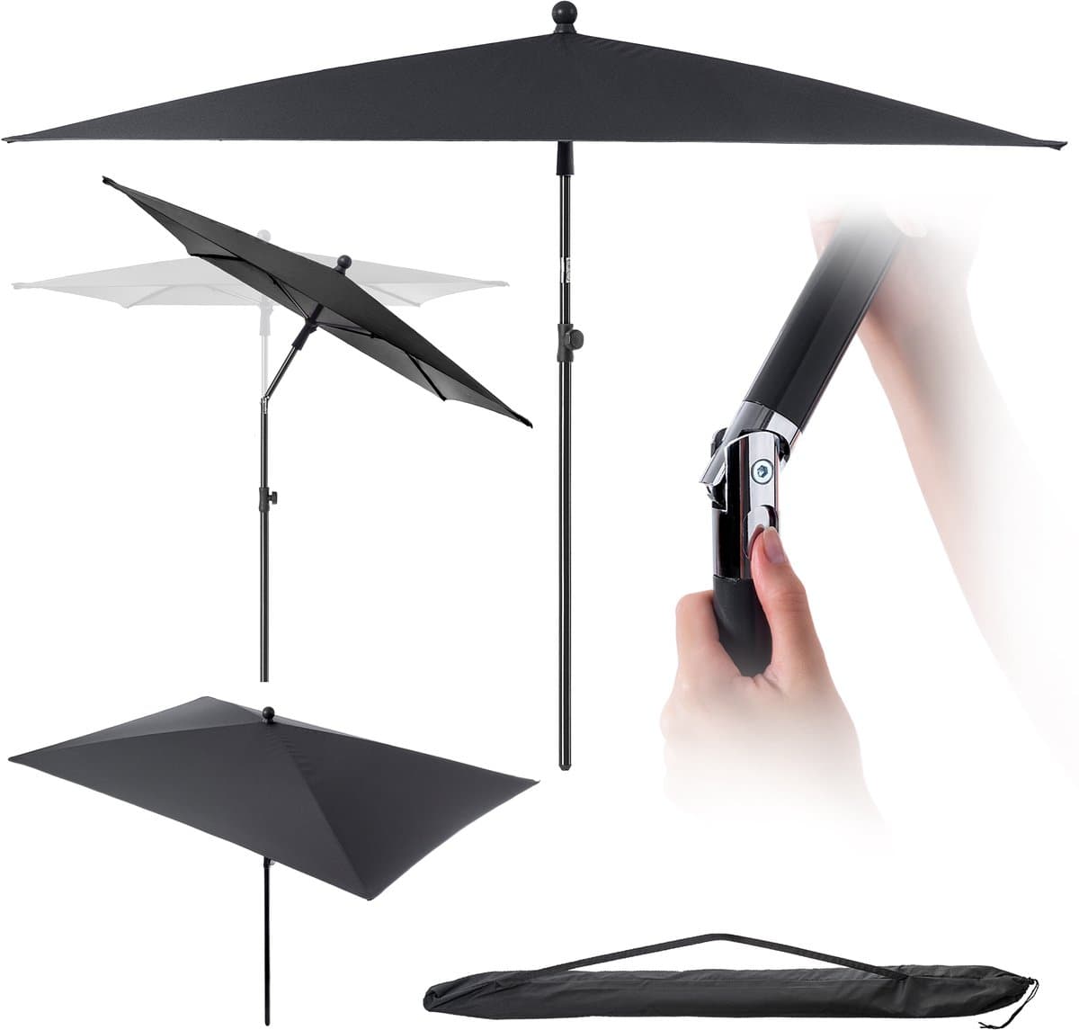 KADAX Balkonparasol 210x140cm, hoogte verstelbaar en kantelbaar