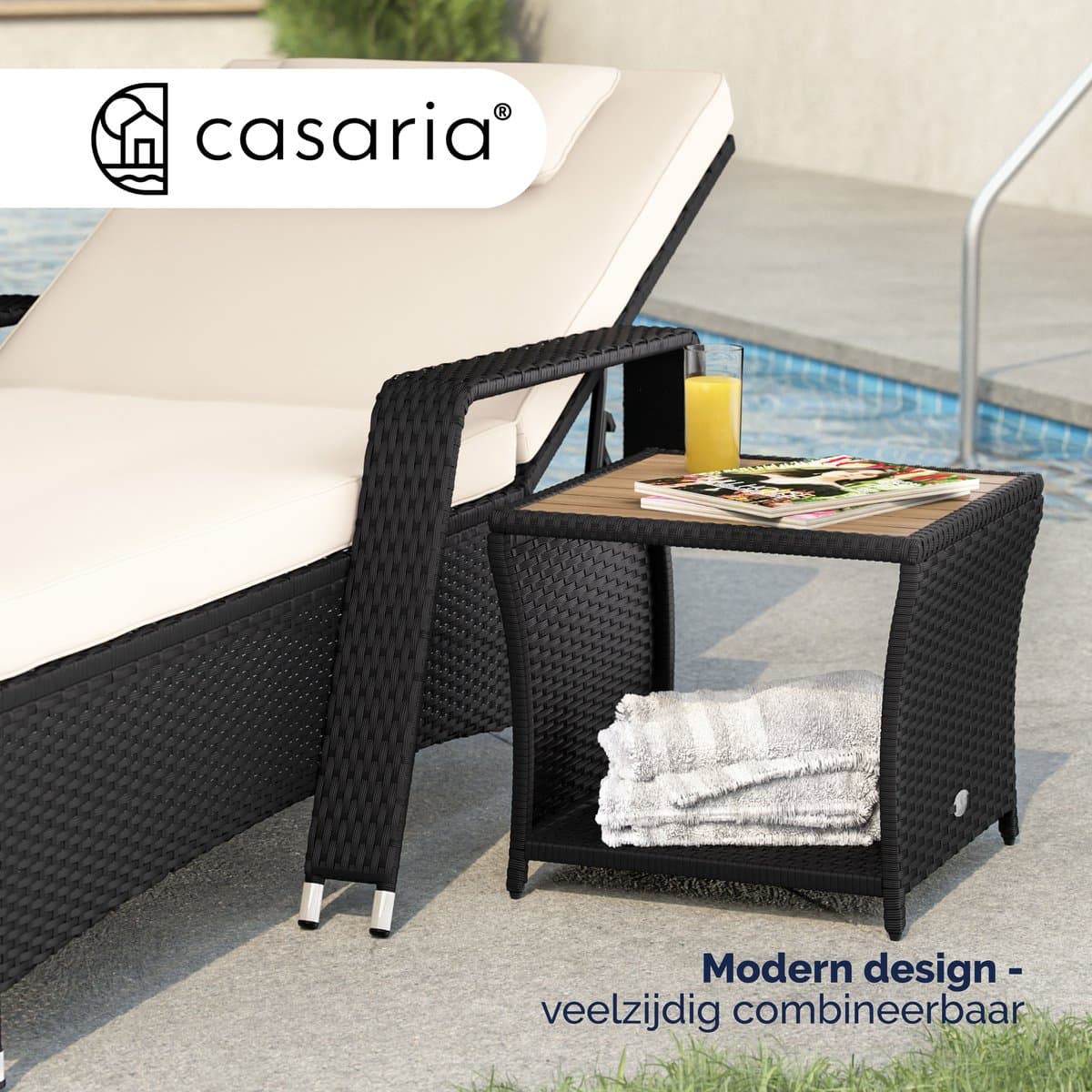 Casaria Bijzettafel - Polyrattan Vierkant 45x45x40cm - Zwart thumbnail 4