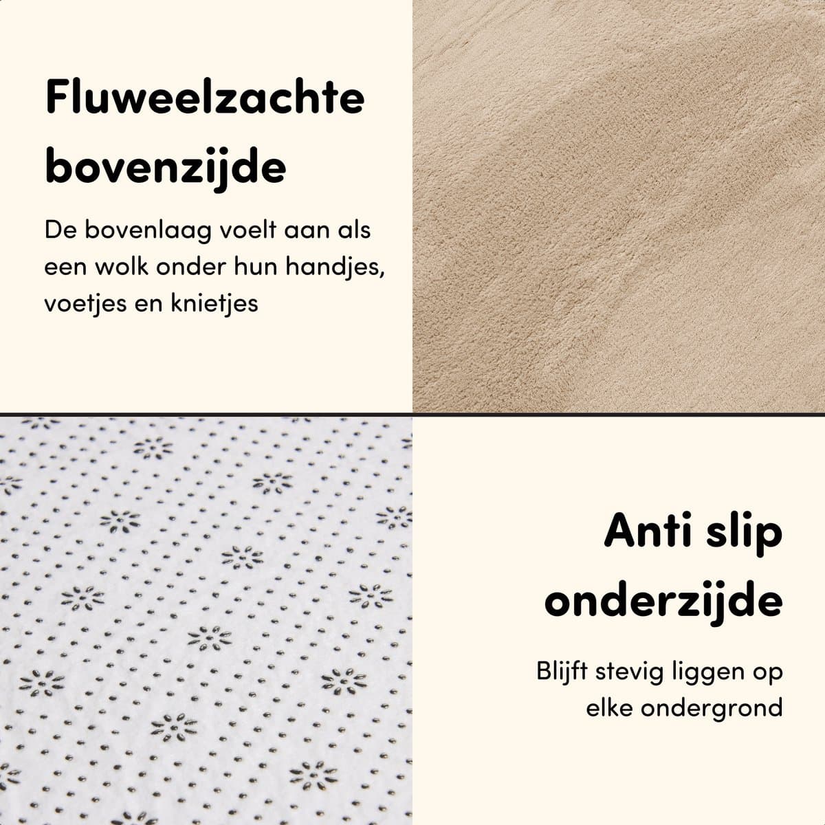 Speelmat Baby XXL - Speelkleed met Traagschuim - Fluweelzacht Speeltapijt - 200x150x3 cm - Beige thumbnail 4