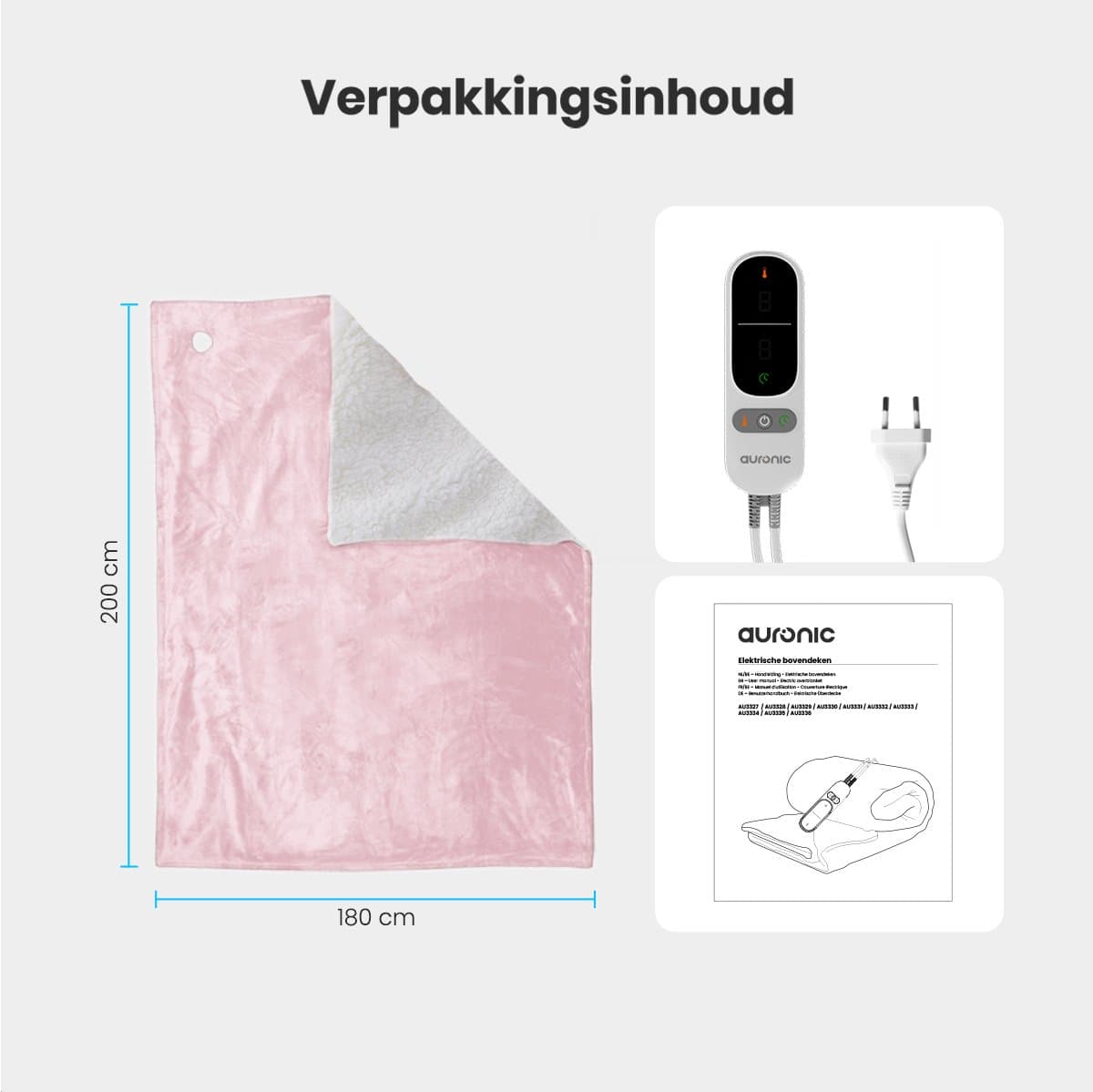 Auronic Elektrische Deken - 200 x 180 cm - 2 Persoons Warmtedeken - 9 Warmte en Timerstanden - Verwarmingsdeken - Sherpa Fleece - Roze thumbnail 7