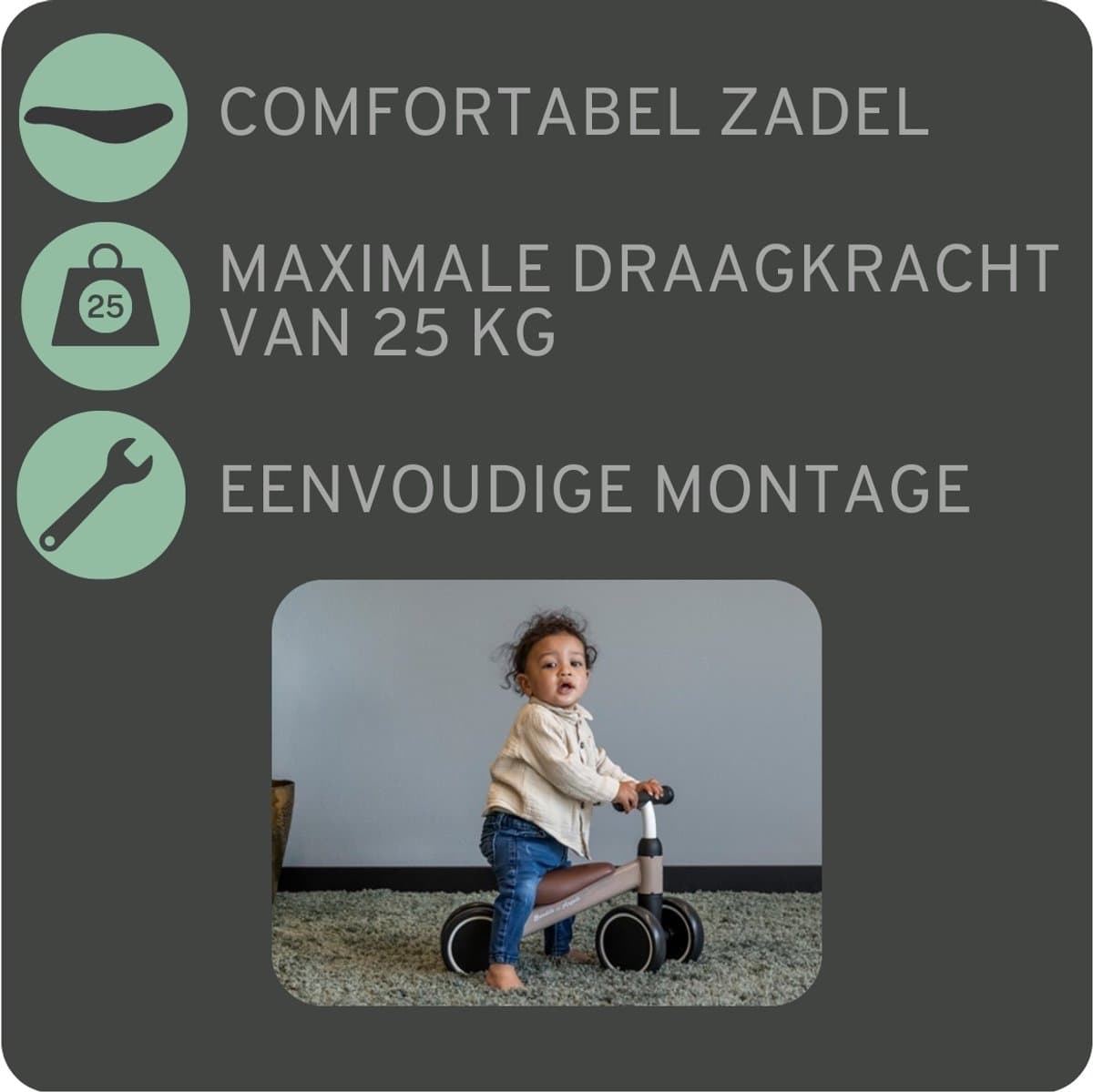 Bandits & Angels Loopfiets Little Starter Sand Beige vanaf 1 Jaar voor Jongens en Meisjes - Metaal - Beige Loop Fiets - Compact en Veilig voor Binnen en Buiten thumbnail 7