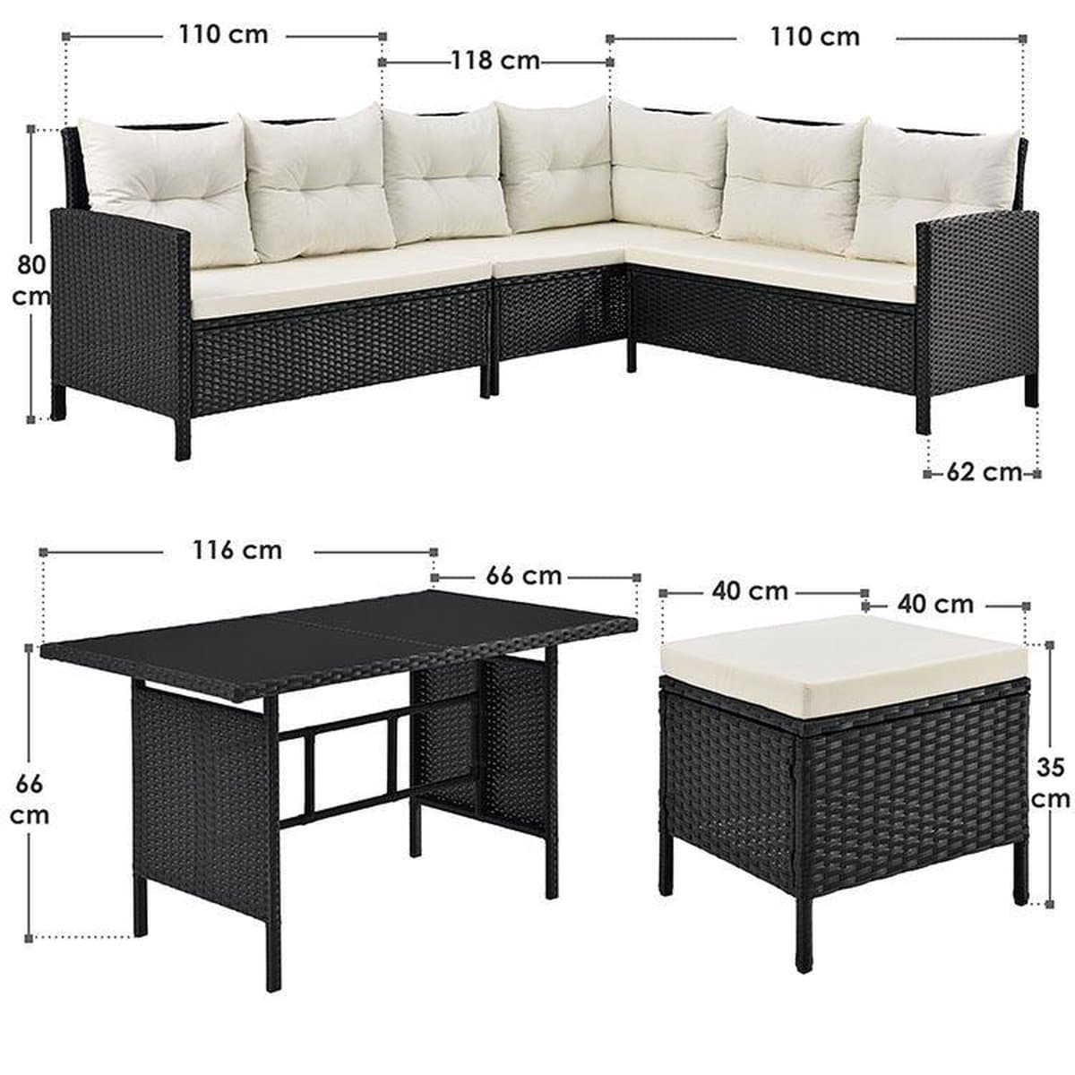 Loungeset Manacor - Polyrotan - Zwart/wit thumbnail 3