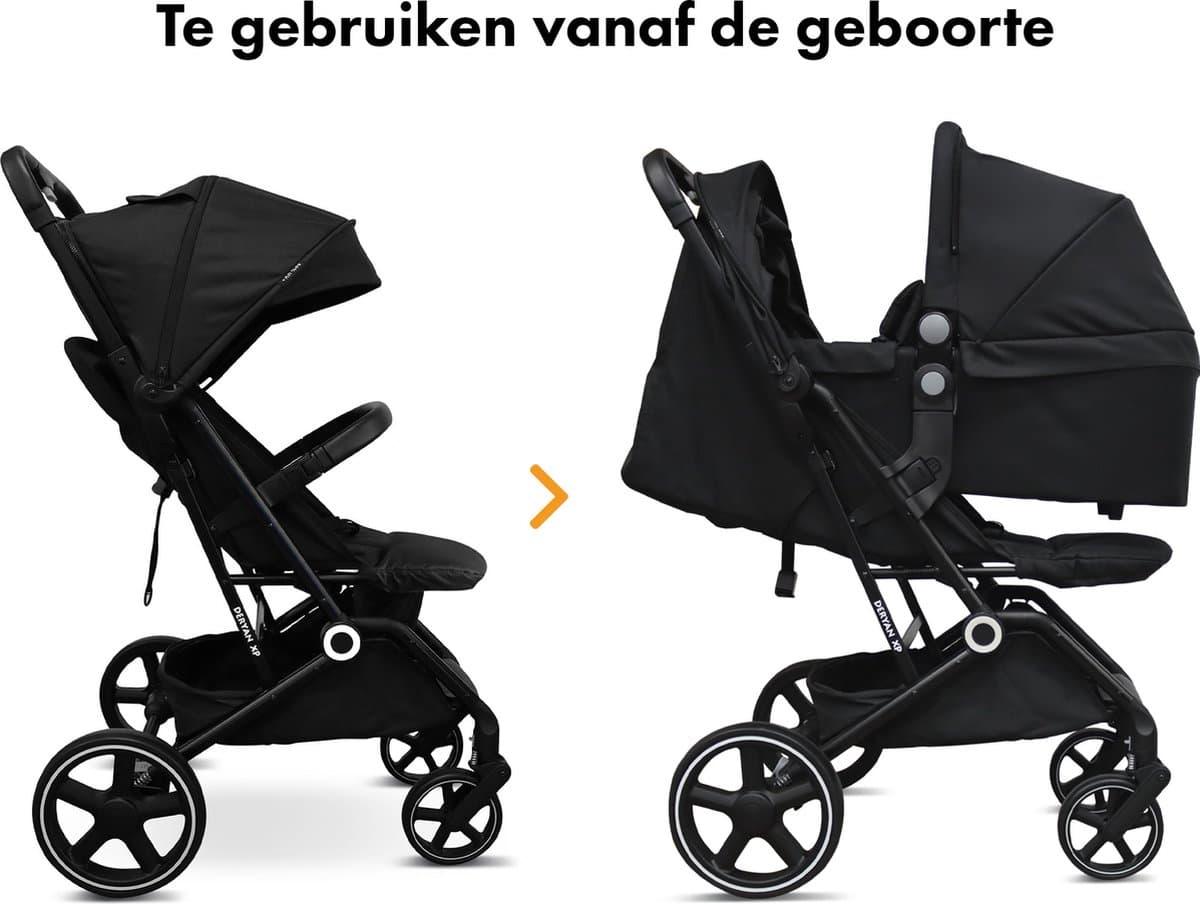 Deryan Luxe XP Buggy XL - Kinderwagen Inclusief Reiswieg - Compact lichtgewicht - Zwart thumbnail 4