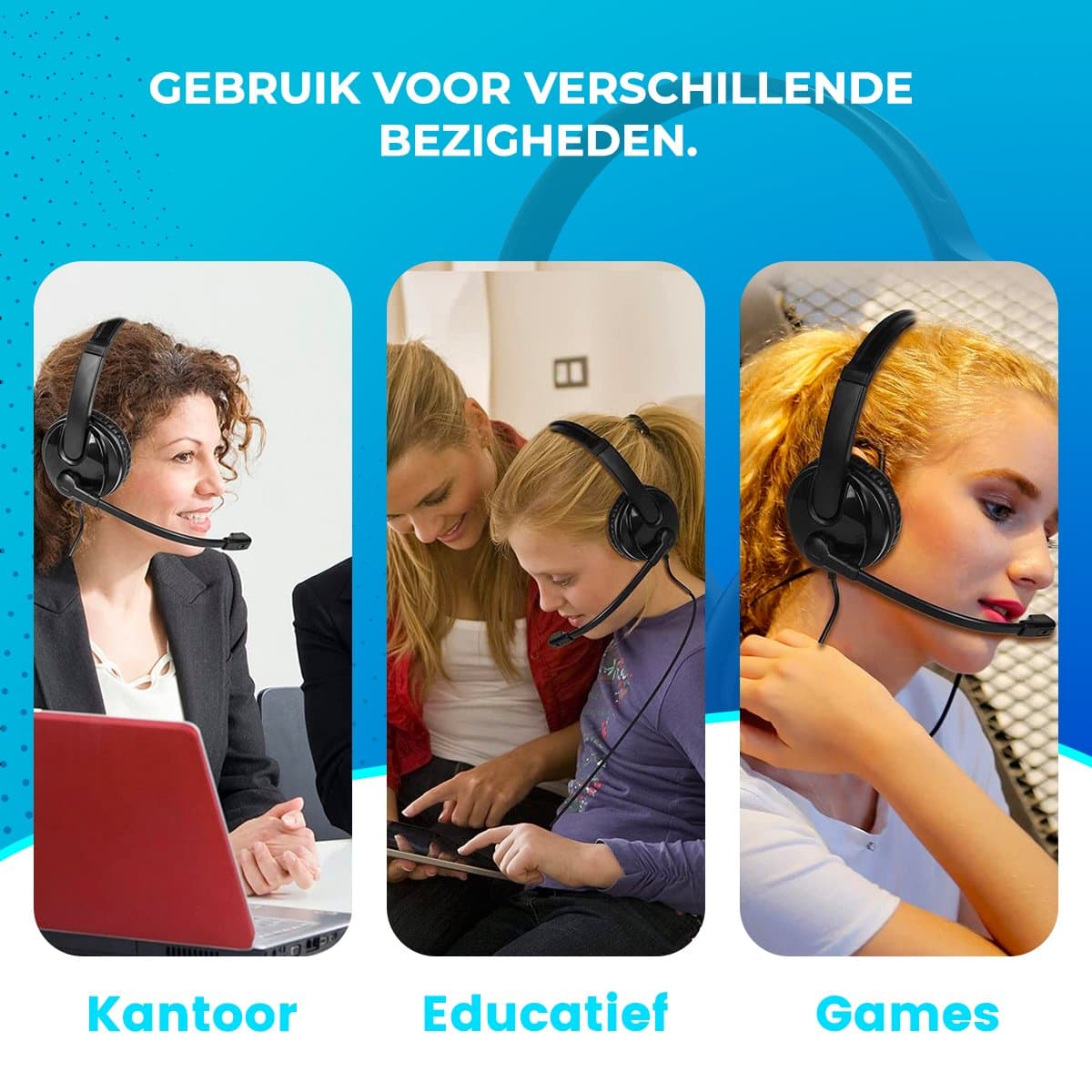 Headset met Microfoon voor Laptop en PC - Business Headset - Koptelefoon voor Video Bellen - USB thumbnail 6