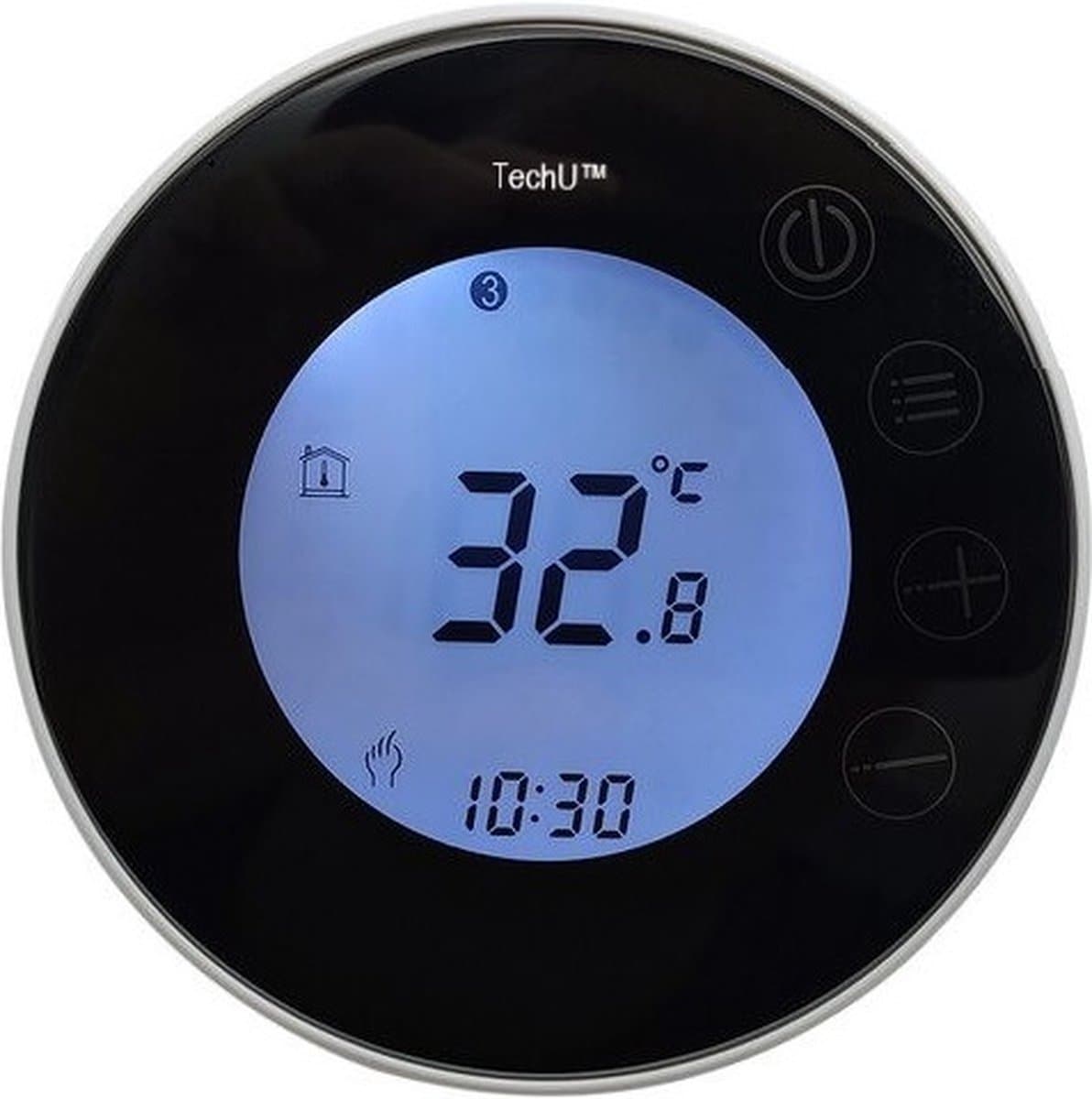 TechU™ Smart Thermostaat Round – Zwart met Witte Rand – Alleen voor Elektrische Vloerverwarming – Wifi & App – Google Assistant & Alexa – Persoonlijk programma instelbaar thumbnail 2