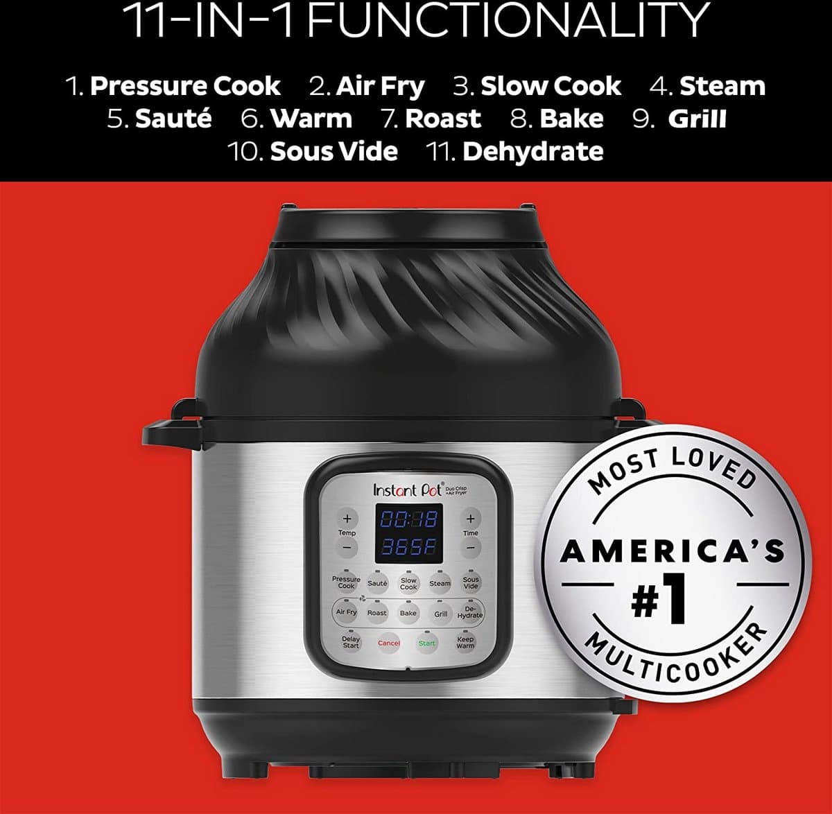 Instant Pot Duo Crisp 5,7L Multicooker + Airfryer - 11-in-1 - Snelkookpan - Slowcooker - Sous-vide - Air Fry - Stomen - Bakken - Tot 6 Porties thumbnail 8
