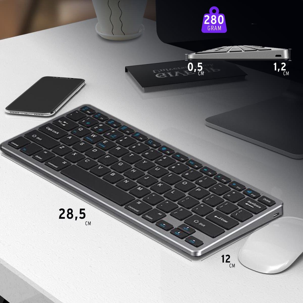 Draadloos Bluetooth toetsenbord QWERTY - Verbind 3 Apparaten Tegelijk - Space grey thumbnail 2