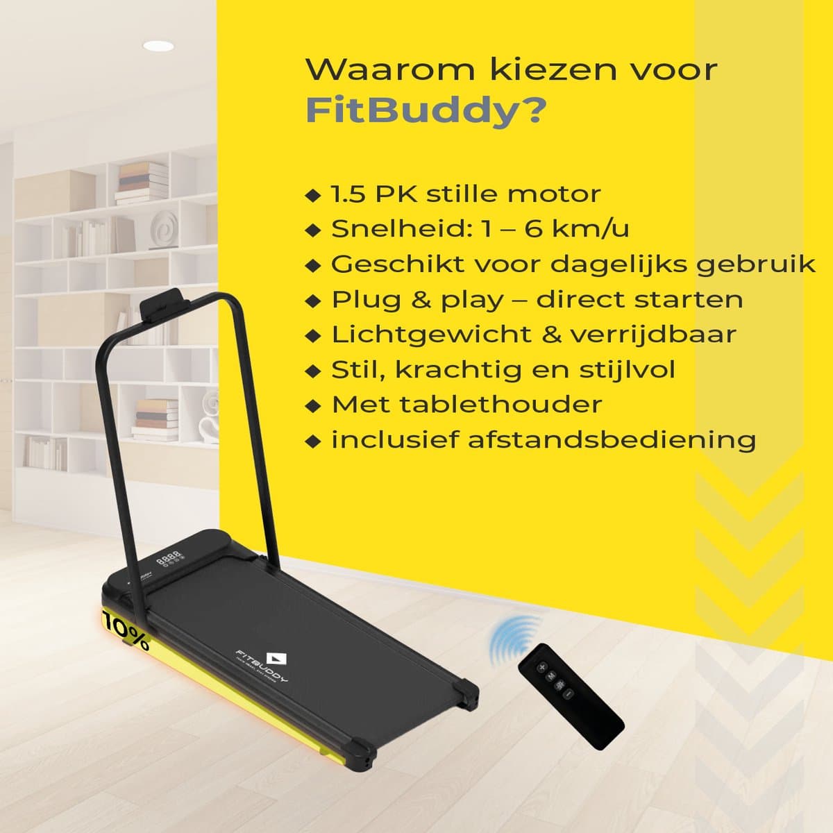 Fitbuddy XM-U1 Loopband voor Thuisgebruik – Compacte Walking Treadmill met Handmatig Verstelbare 10% Helling, LED Display & Afstandsbediening thumbnail 7