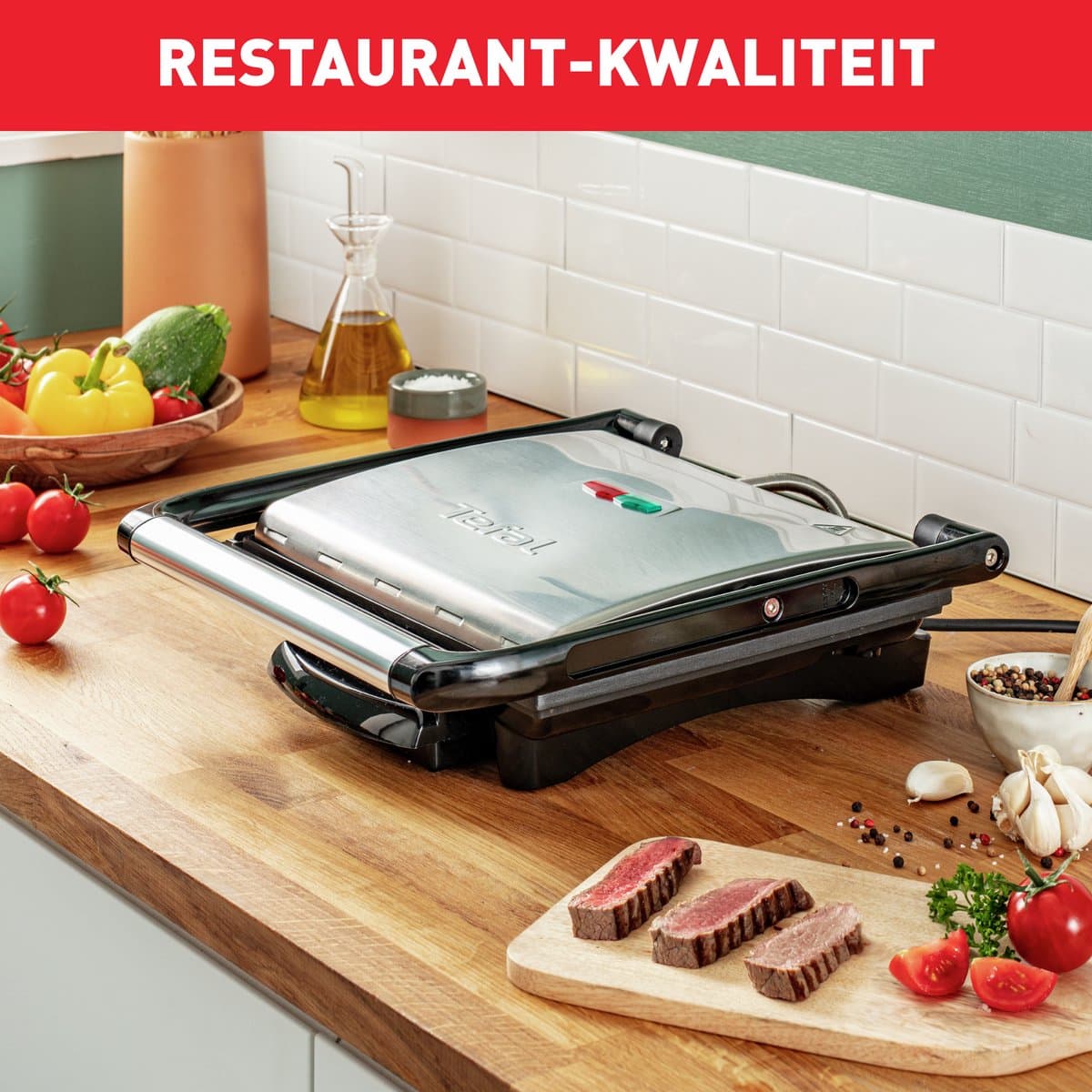 Tefal Inicio GC241D Contactgrill - Anti-aanbakplaten - Vet opvangbak - 2000W - RVS thumbnail 4