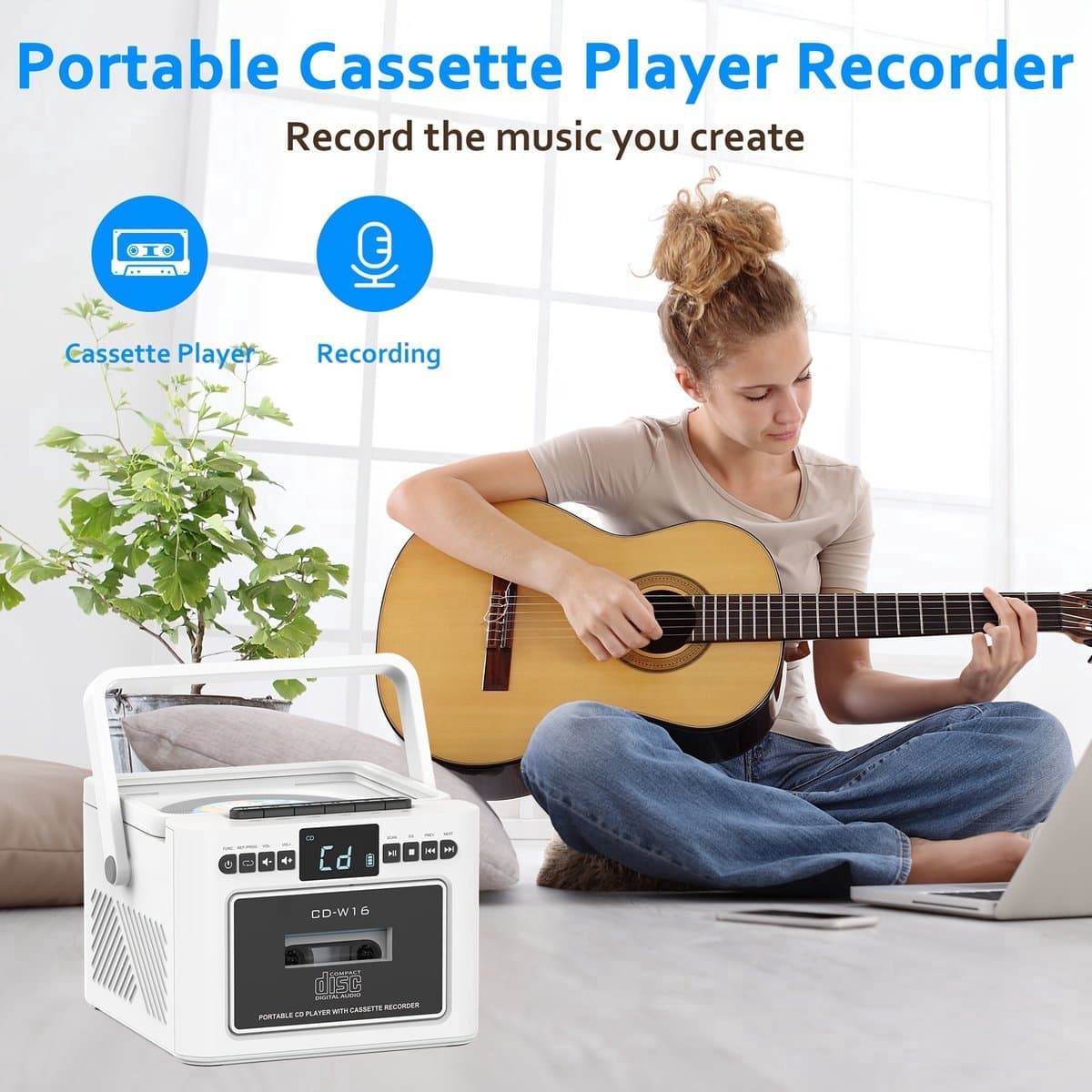 Draagbare CD-Cassette Speler - Retro Stijl - Boombox met 5000mAh Accu - Dubbele Stereo Luidsprekers - FM Radio - Met Afstandsbediening - USB/TF Kaart/AUX - Cassette Recorder - Voor Thuis, Reizen, Buiten, Huisentertainment thumbnail 5