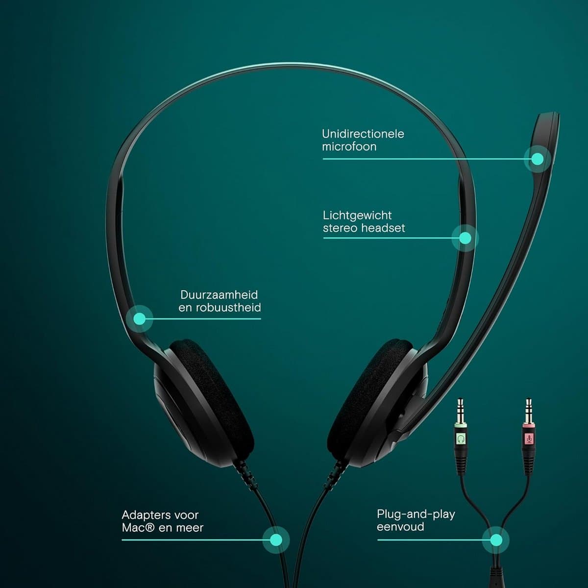 Comfortabele PC Headset met Microfoon voor Bellen en Online Vergaderen - Zwart thumbnail 2